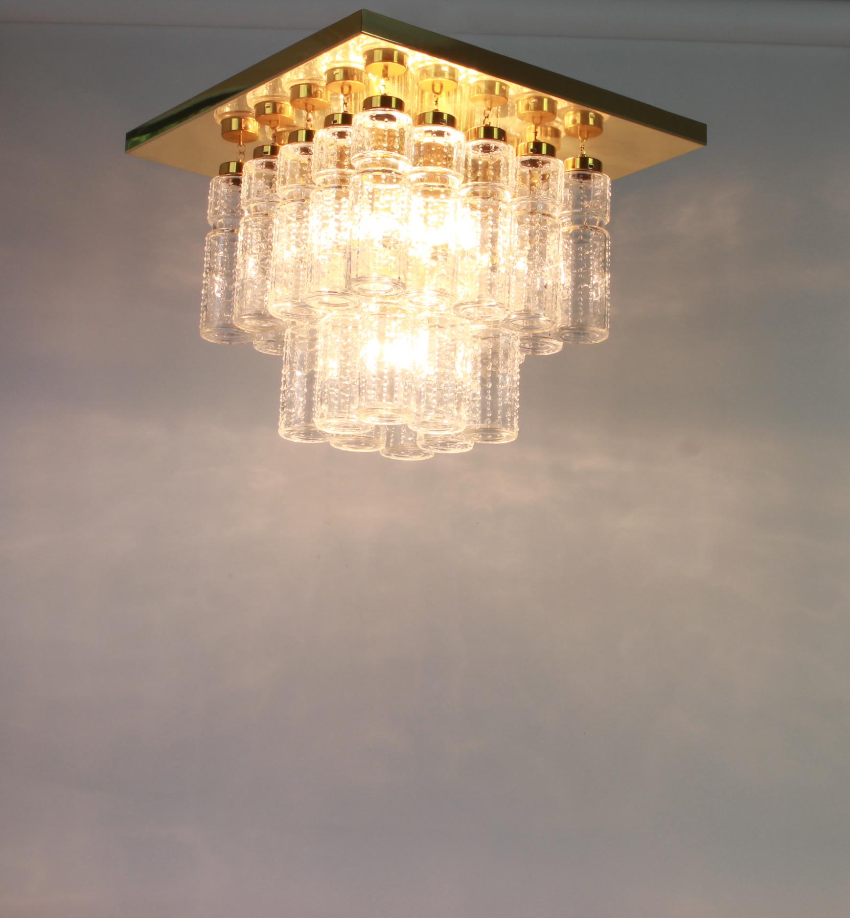 Mid-20th Century 1 of 2 Large Brass Crystal Glass Chandelier by Limburg , Germany, 1960s For Sale