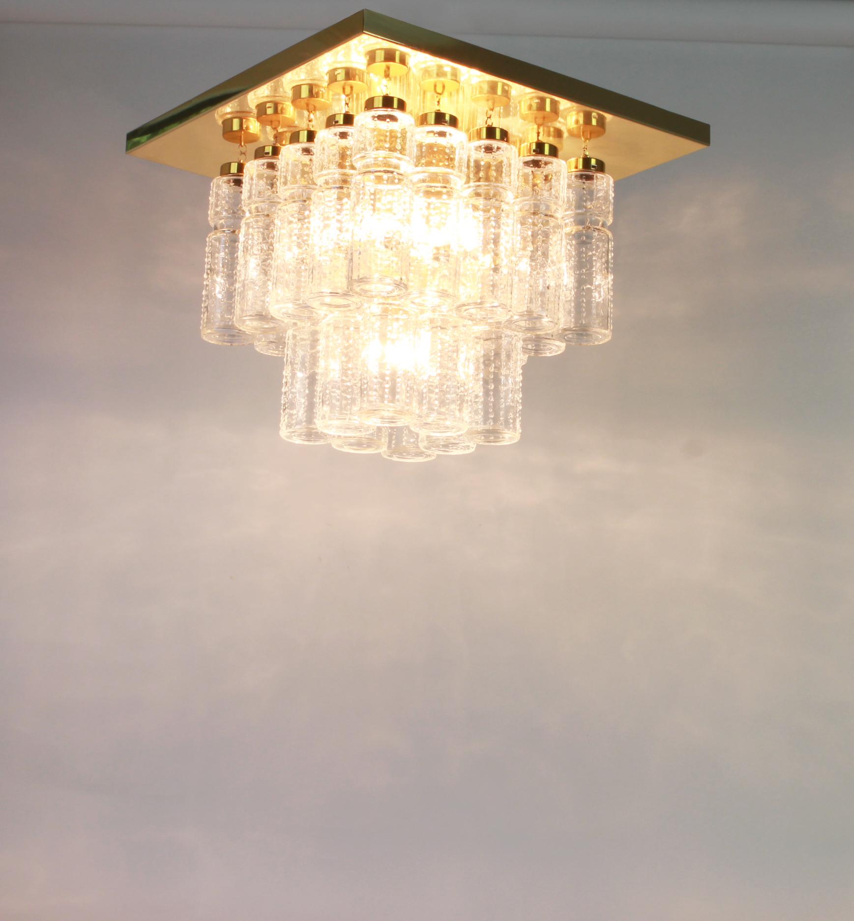 1 of 2 Large Brass Crystal Glass Chandelier by Limburg, Germany, 1960s For Sale 1