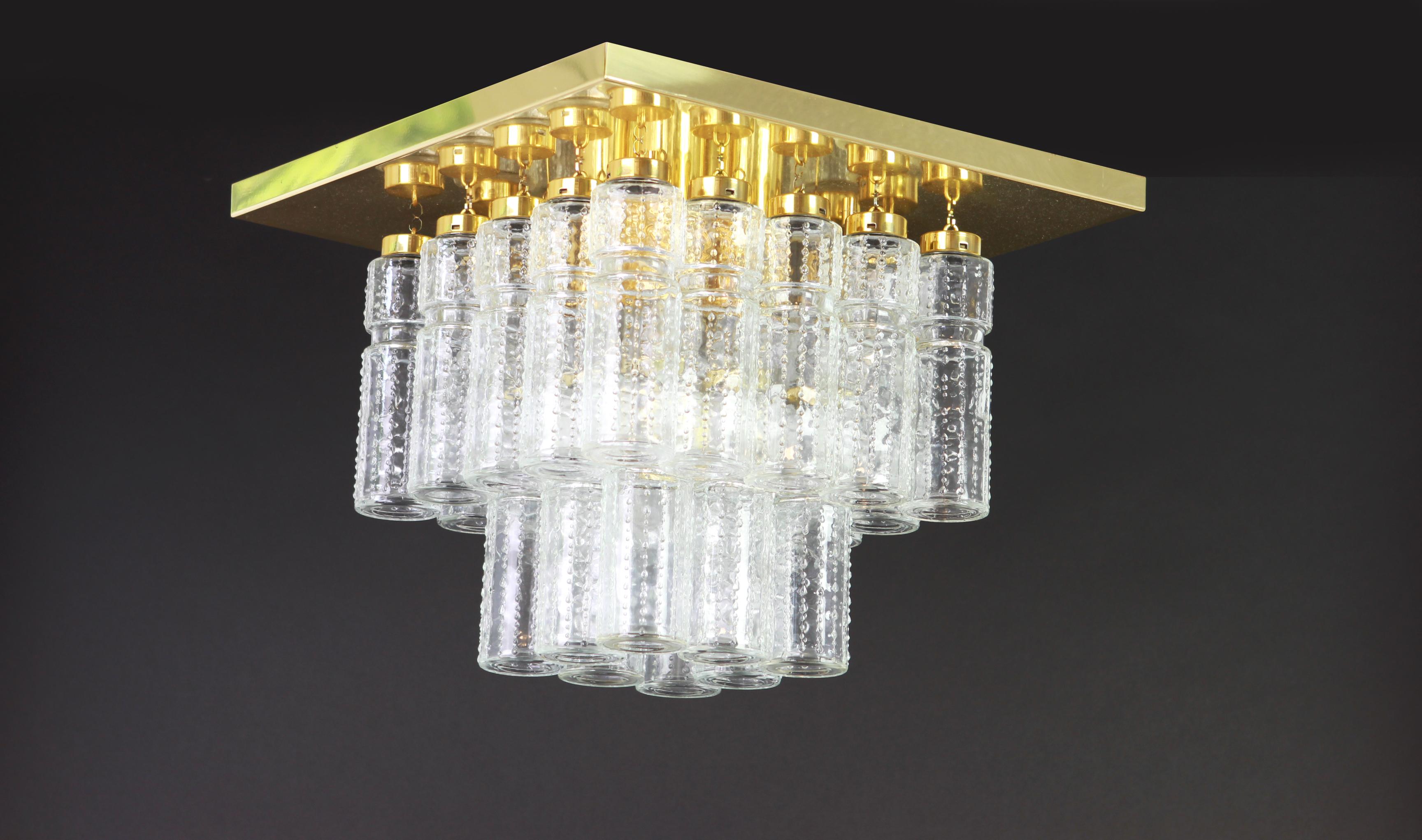 1 of 2 Large Brass Crystal Glass Chandelier by Limburg , Germany, 1960s For Sale 2
