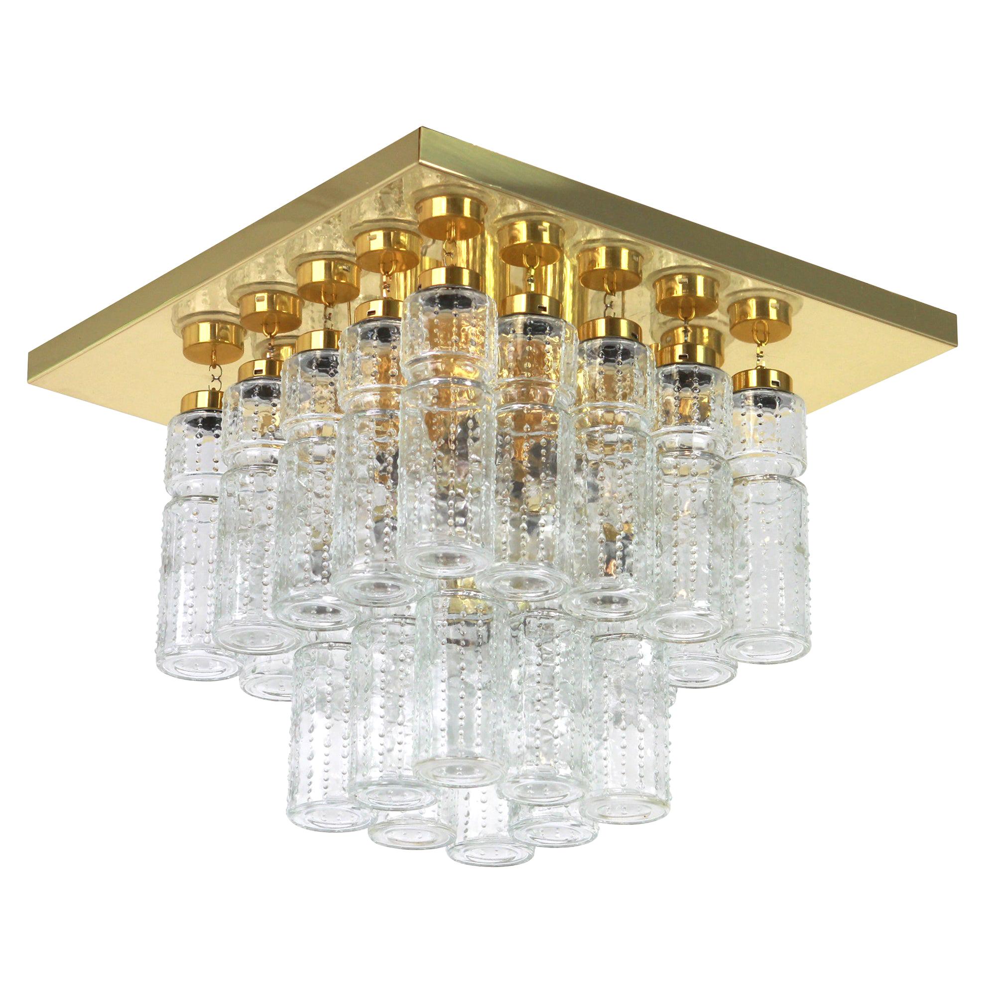 1 of 2 Large Brass Crystal Glass Chandelier by Limburg, Germany, 1960s