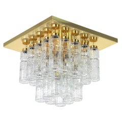 Vintage 1 of 2 Large Brass Crystal Glass Chandelier by Limburg, Germany, 1960s
