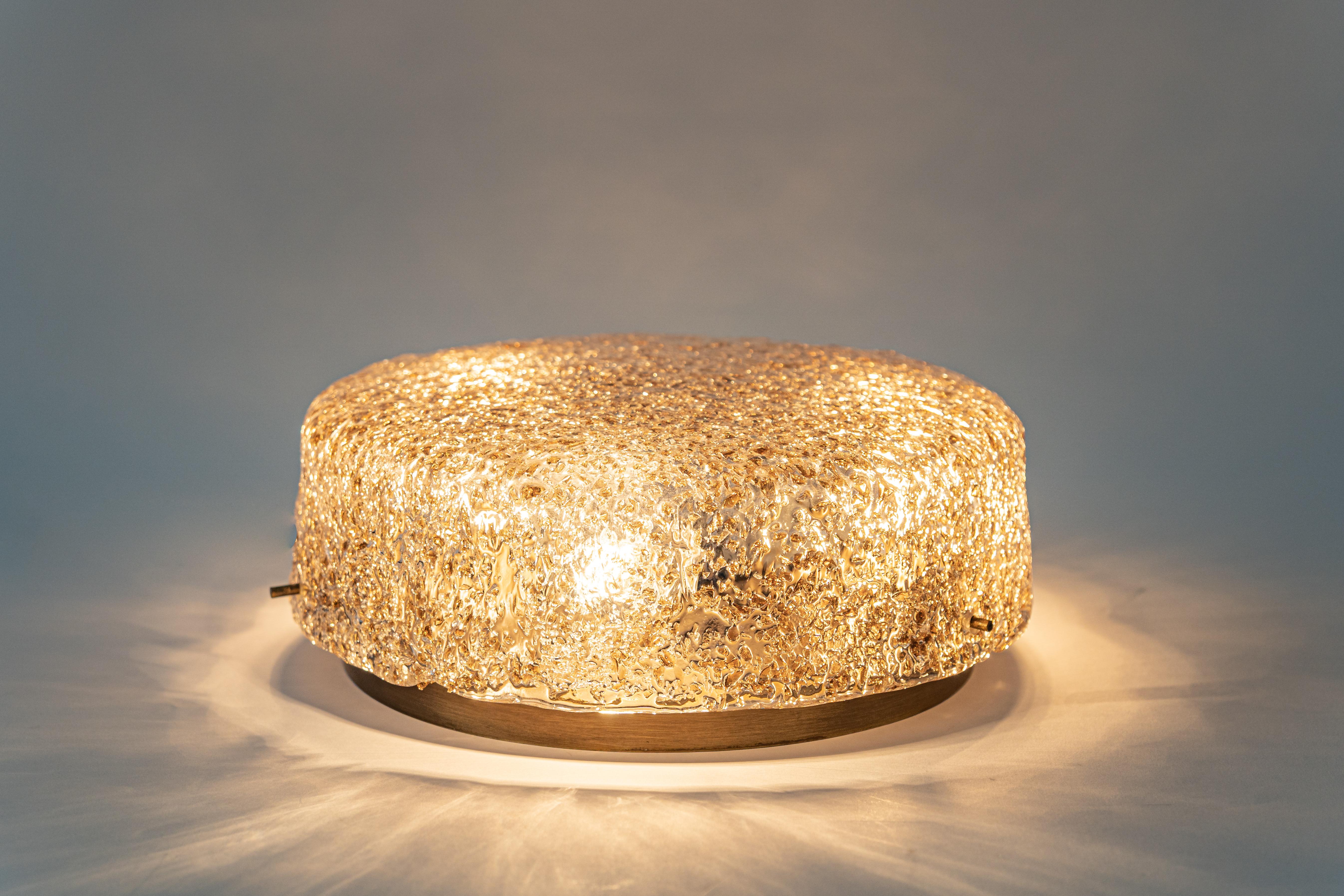 1 of 2 Large Brass Hillebrand Murano Glass Flush Mount, Germany, 1970s 2