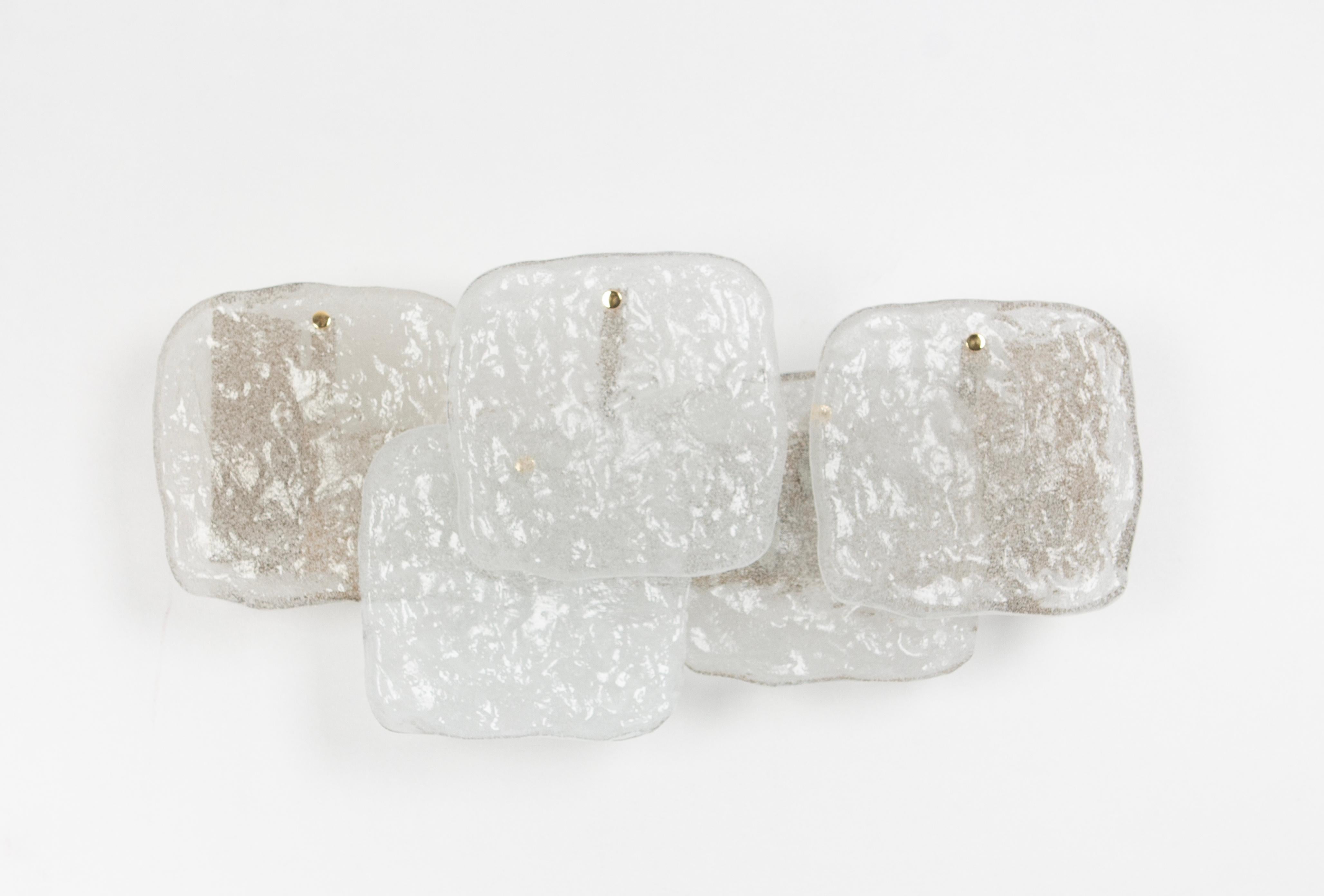 Austrian 1 of 2 Large Brass Kalmar Wall Lights Murano Glass by Kalmar, Austria, 1960s For Sale