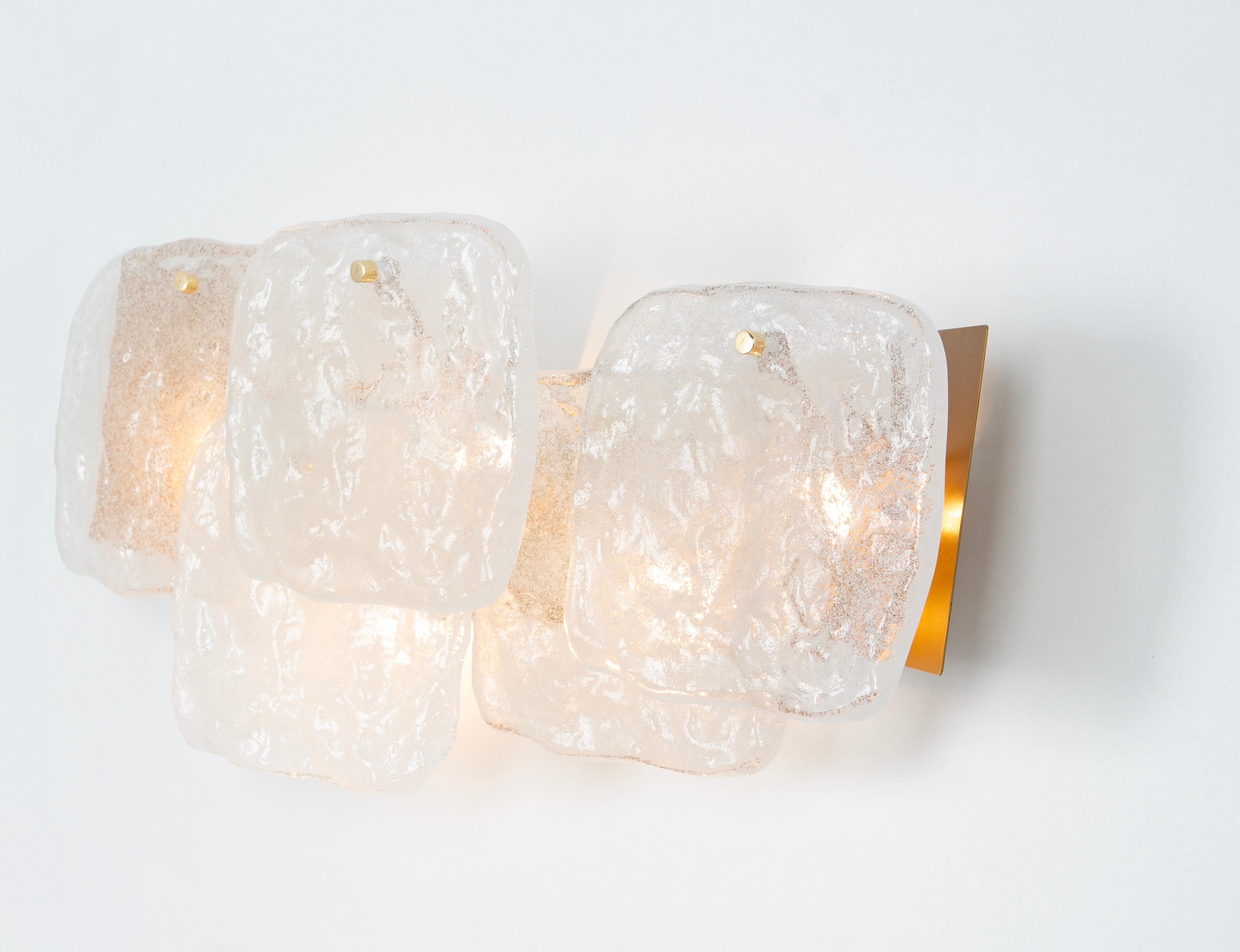 1 of 2 Large Brass Kalmar Wall Lights Murano Glass by Kalmar, Austria, 1960s For Sale 1