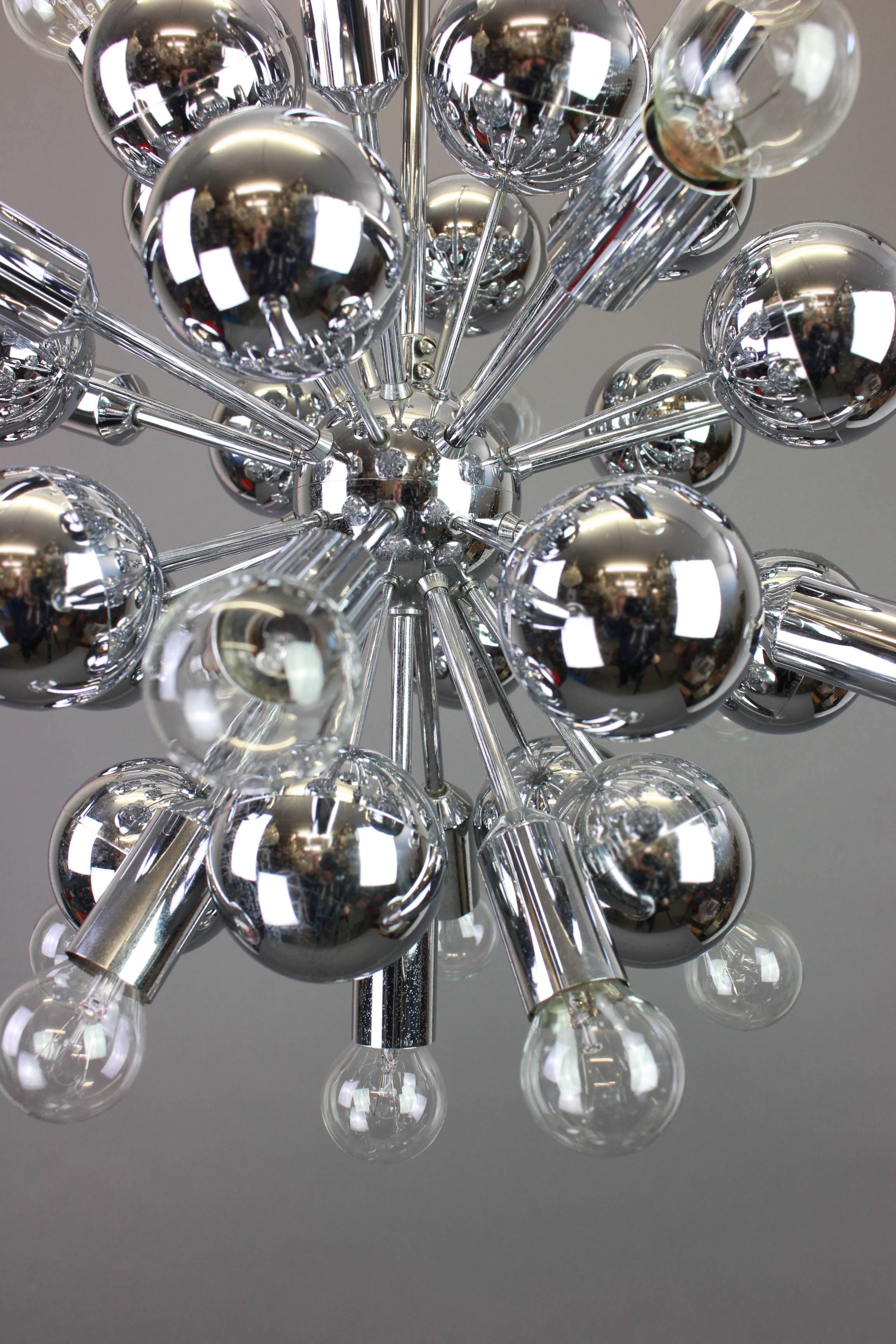 Late 20th Century 1 of 2 Large Chrome Space Age Sputnik Chandelier by Cosack, Germany, 1970s For Sale