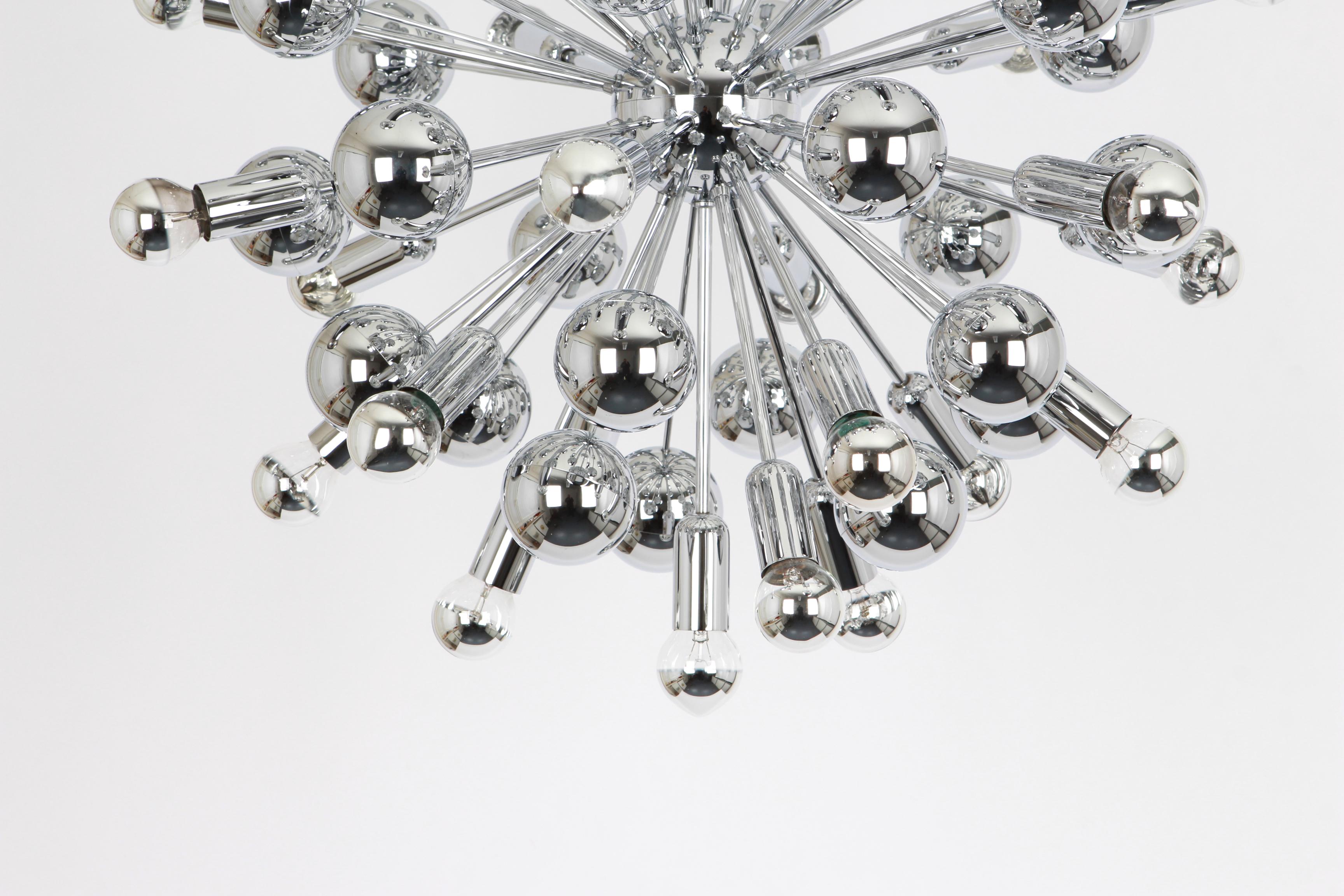 Late 20th Century 1 of 2 Large Chrome Space Age Sputnik Chandelier by Cosack, Germany, 1970s For Sale