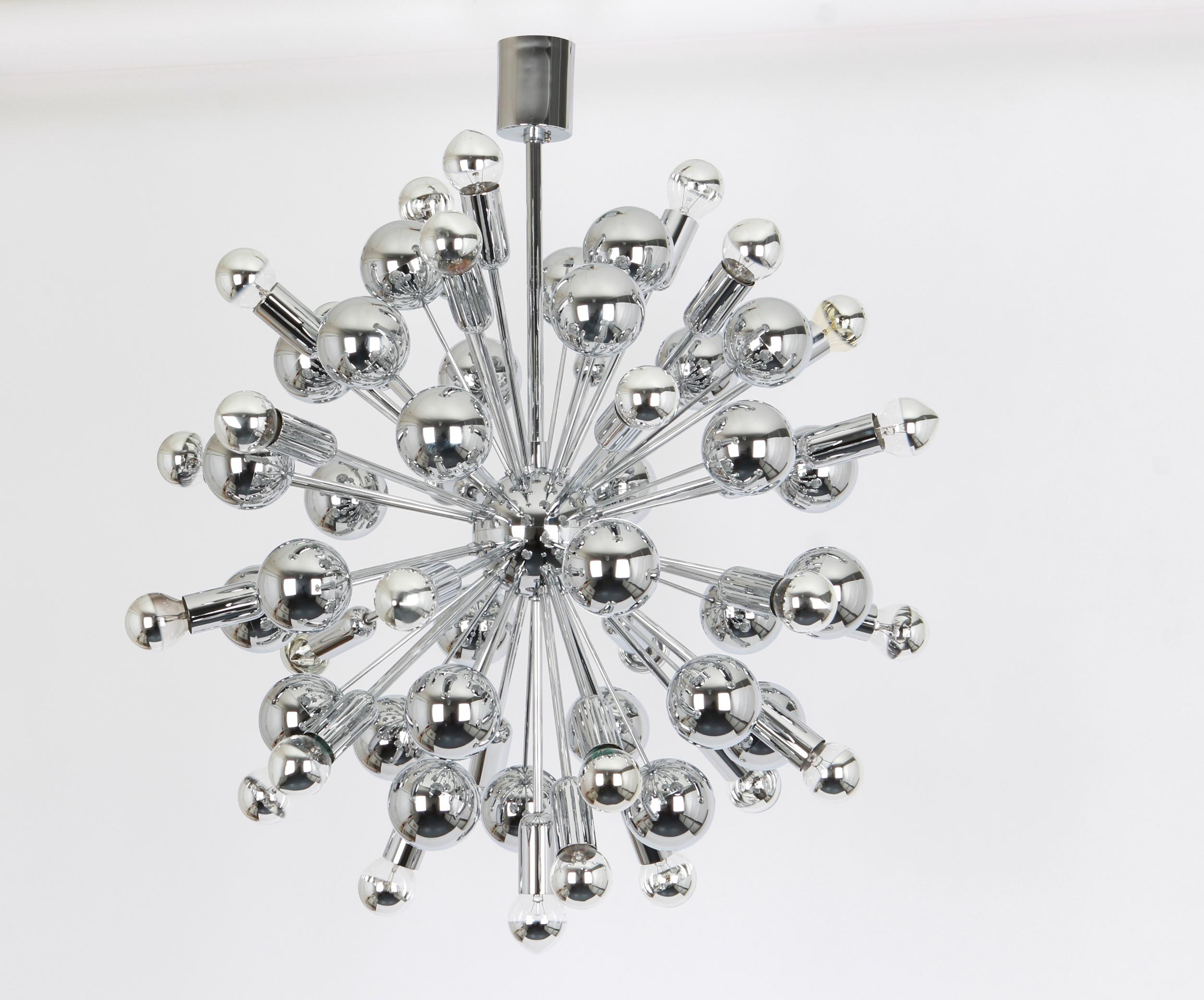 1 of 2 Large Chrome Space Age Sputnik Chandelier by Cosack, Germany, 1970s For Sale 2