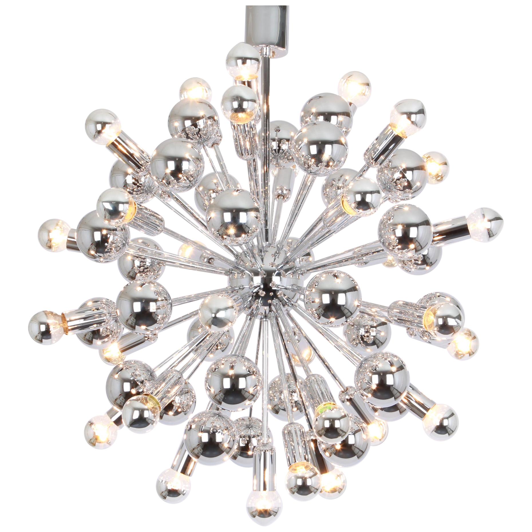 1 of 2 Large Chrome Space Age Sputnik Chandelier by Cosack, Germany, 1970s For Sale