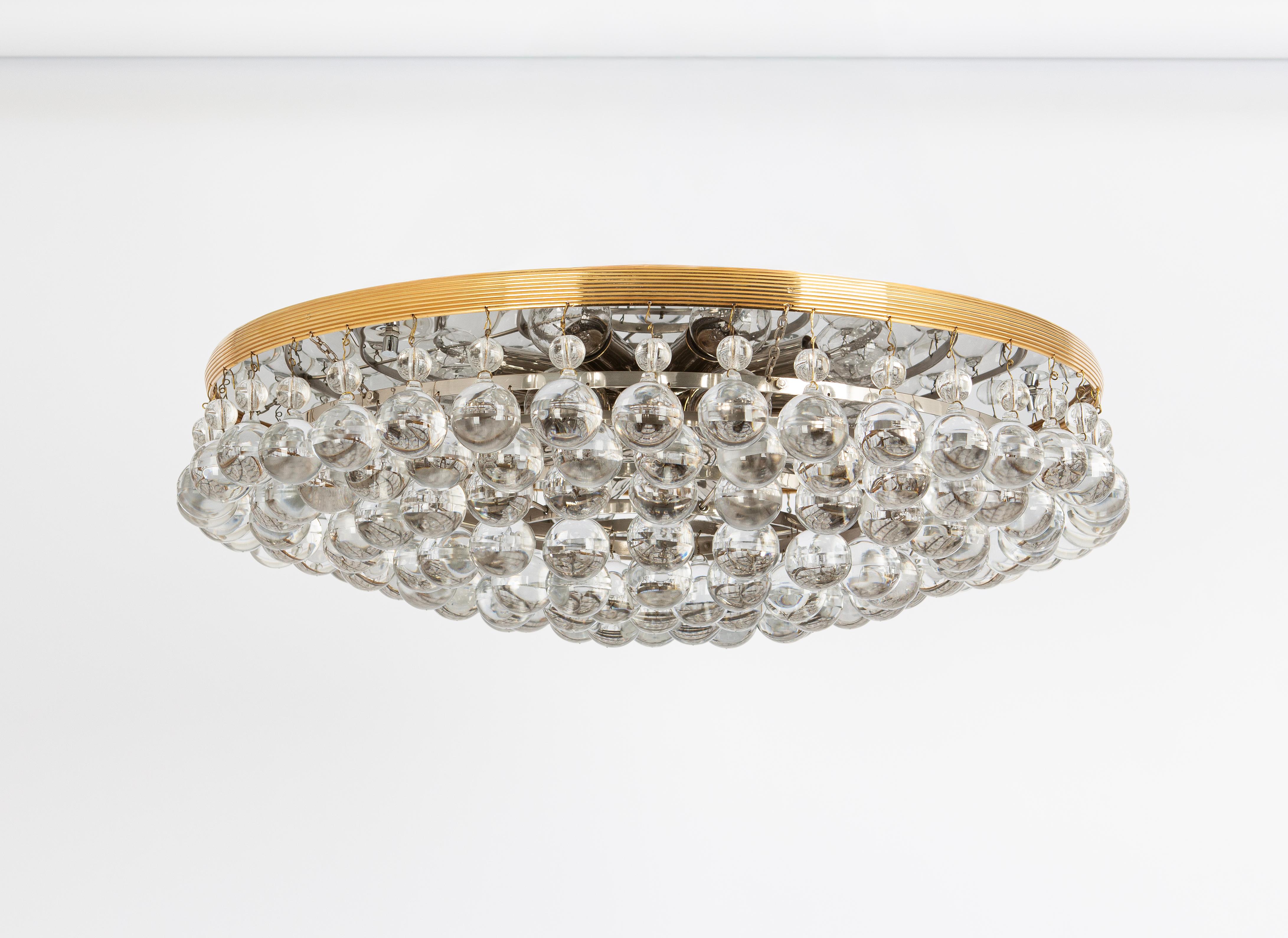 Mid-Century Modern 1 of 2 Large Crystal Glass Tear Drop Chandelier by C.Palme, Germany, 1970s For Sale