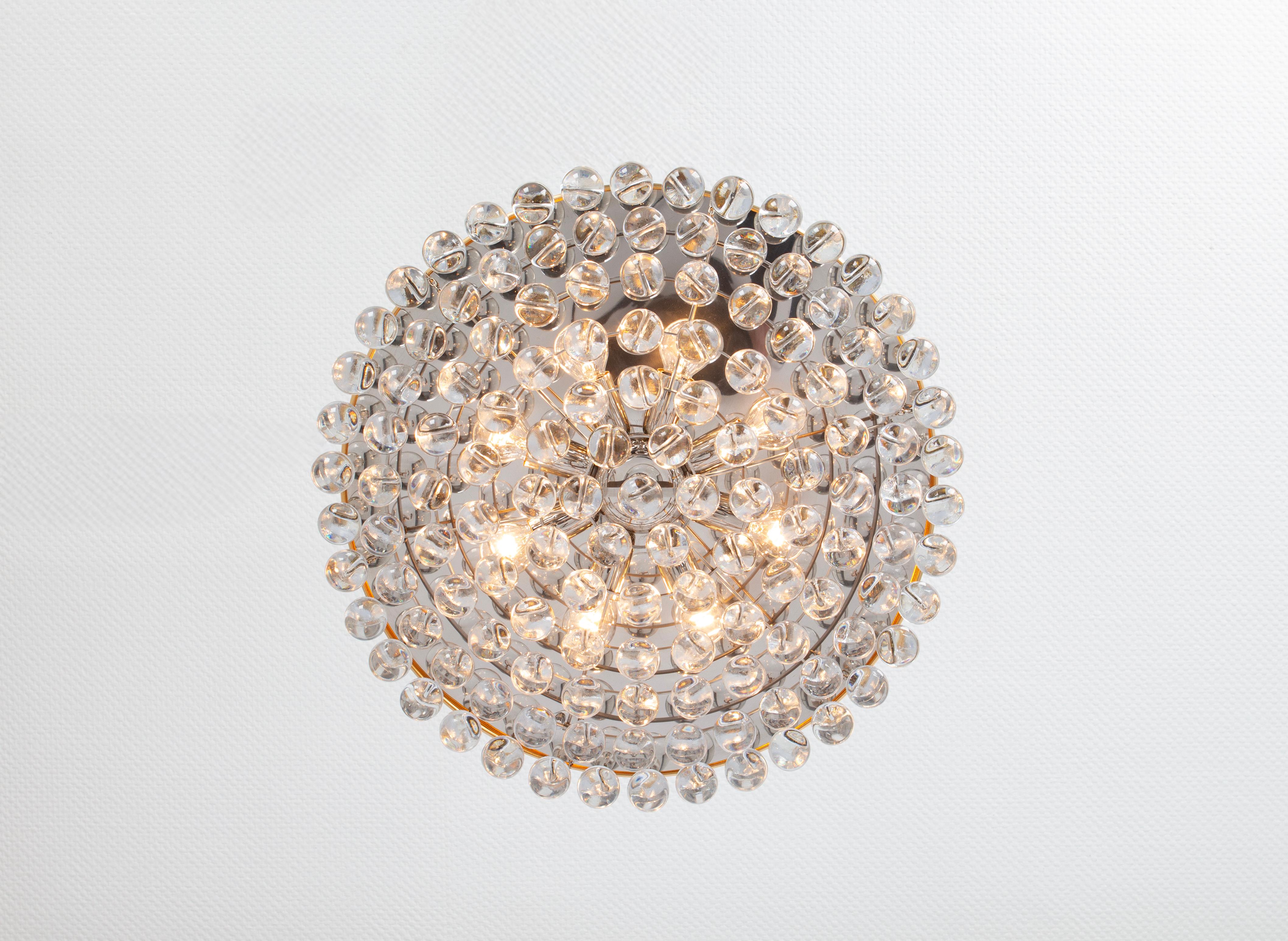 Brass 1 of 2 Large Crystal Glass Tear Drop Chandelier by C.Palme, Germany, 1970s For Sale
