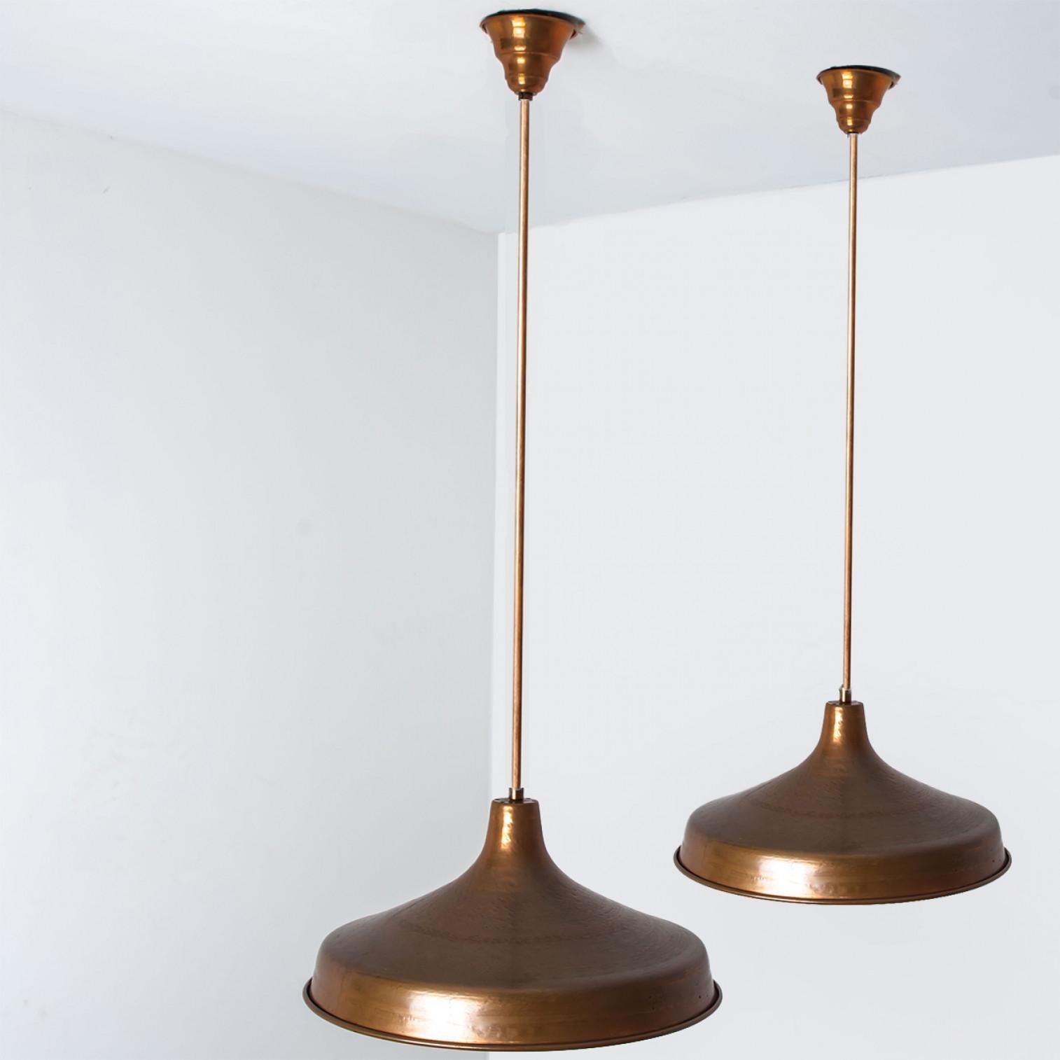 Scandinavian Modern 1 of 2 Large Danish Copper Hanging Lamps, 1960 For Sale