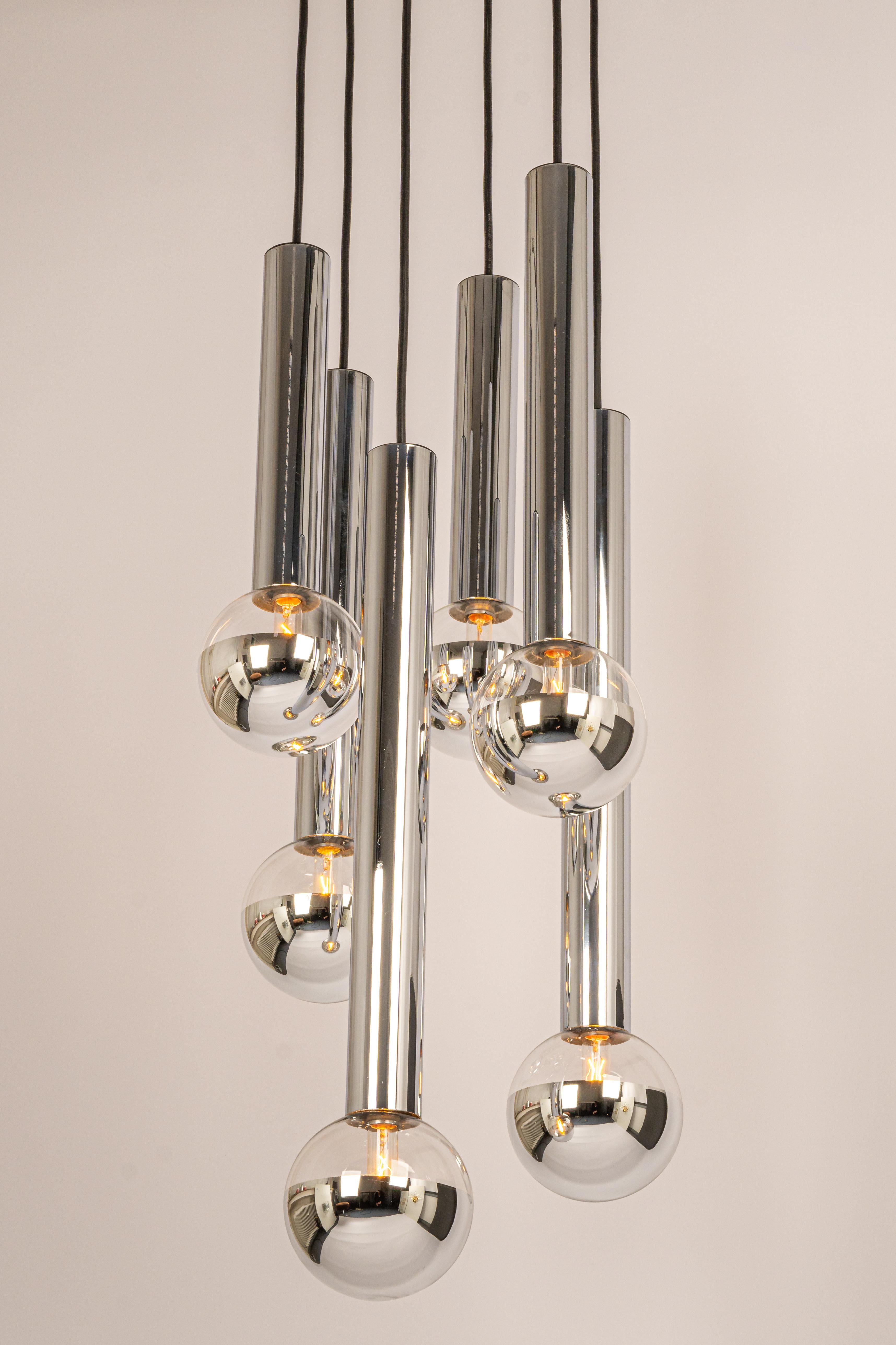 Late 20th Century 1 of 2 Large Designer Cascading Chandelier for Staff Leuchten, Germany, 1970s For Sale