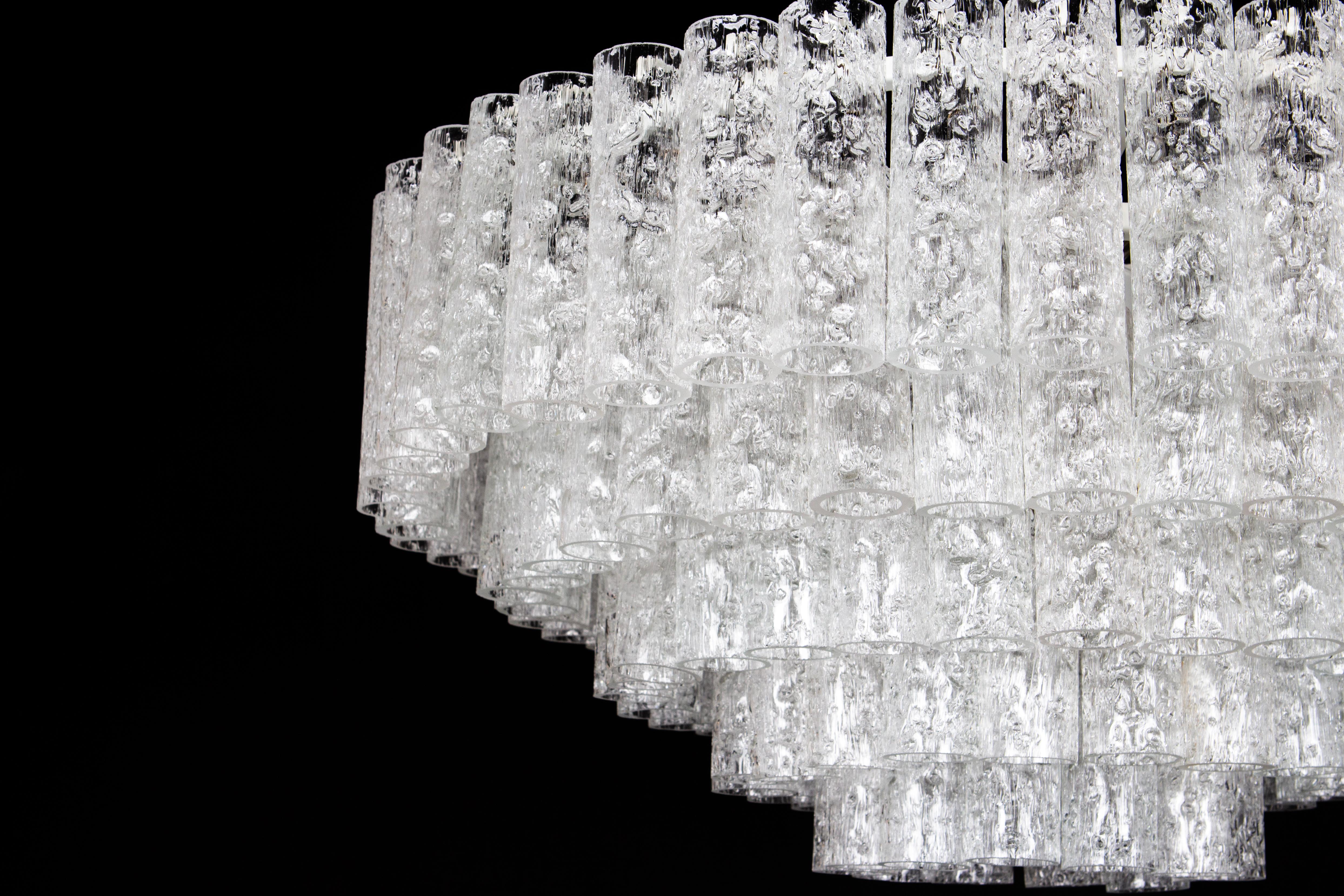 1 of 2 Large Doria Ice Glass Tubes Chandelier, Germany, 1960s For Sale 4