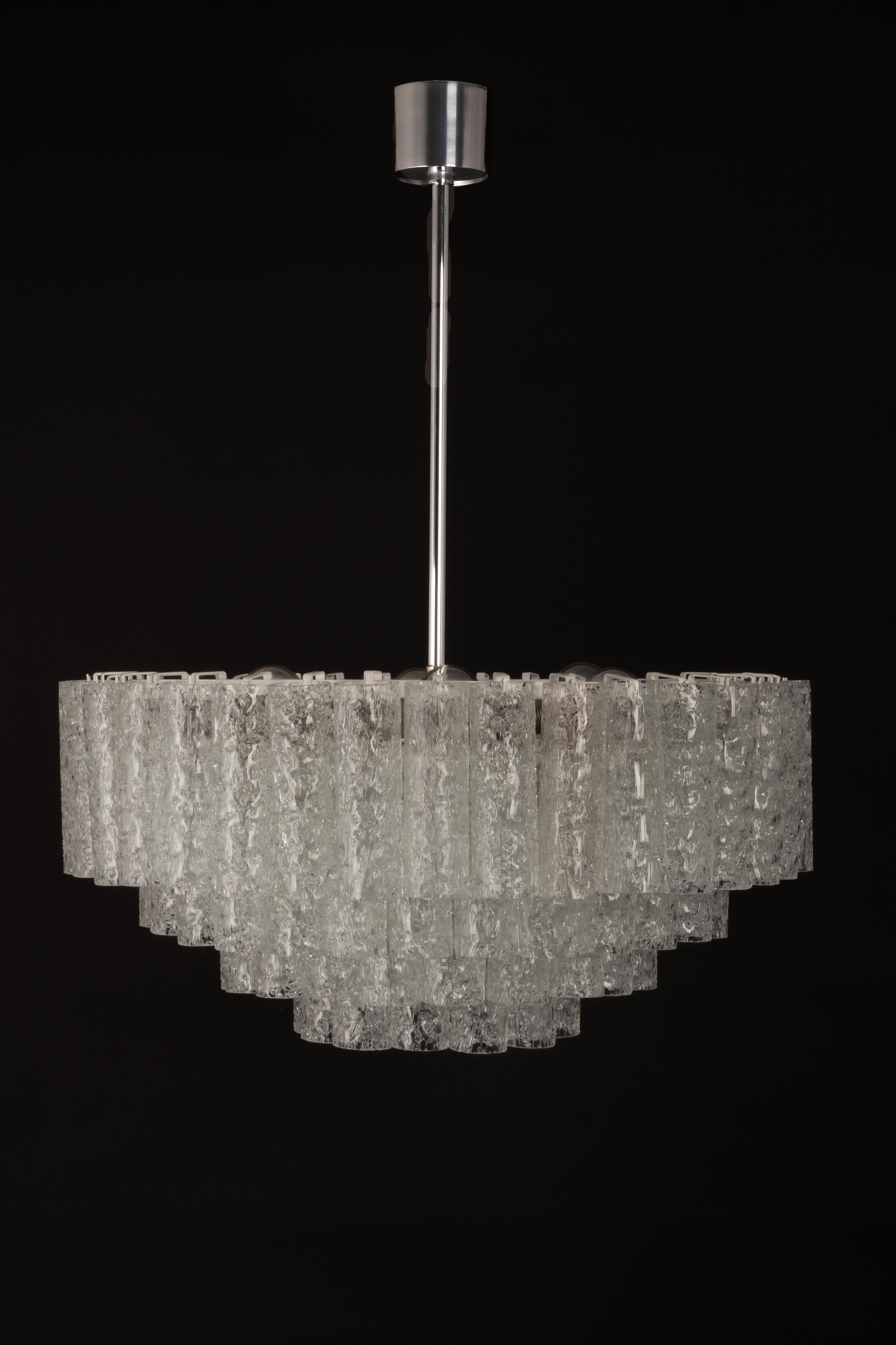 1 of 2 Large Doria Ice Glass Tubes Chandelier, Germany, 1960s For Sale 5