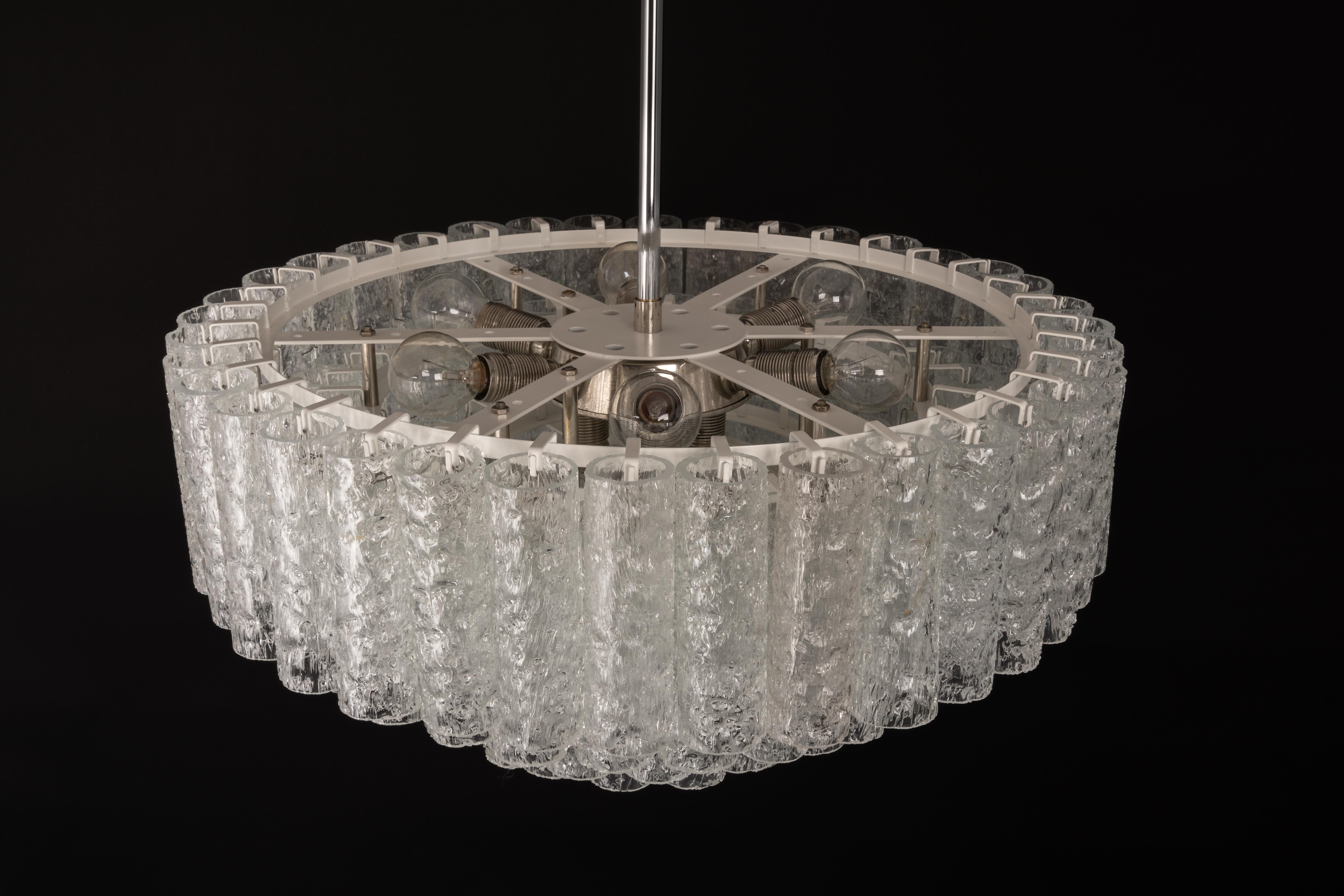 1 of 2 Large Doria Ice Glass Tubes Chandelier, Germany, 1960s For Sale 6