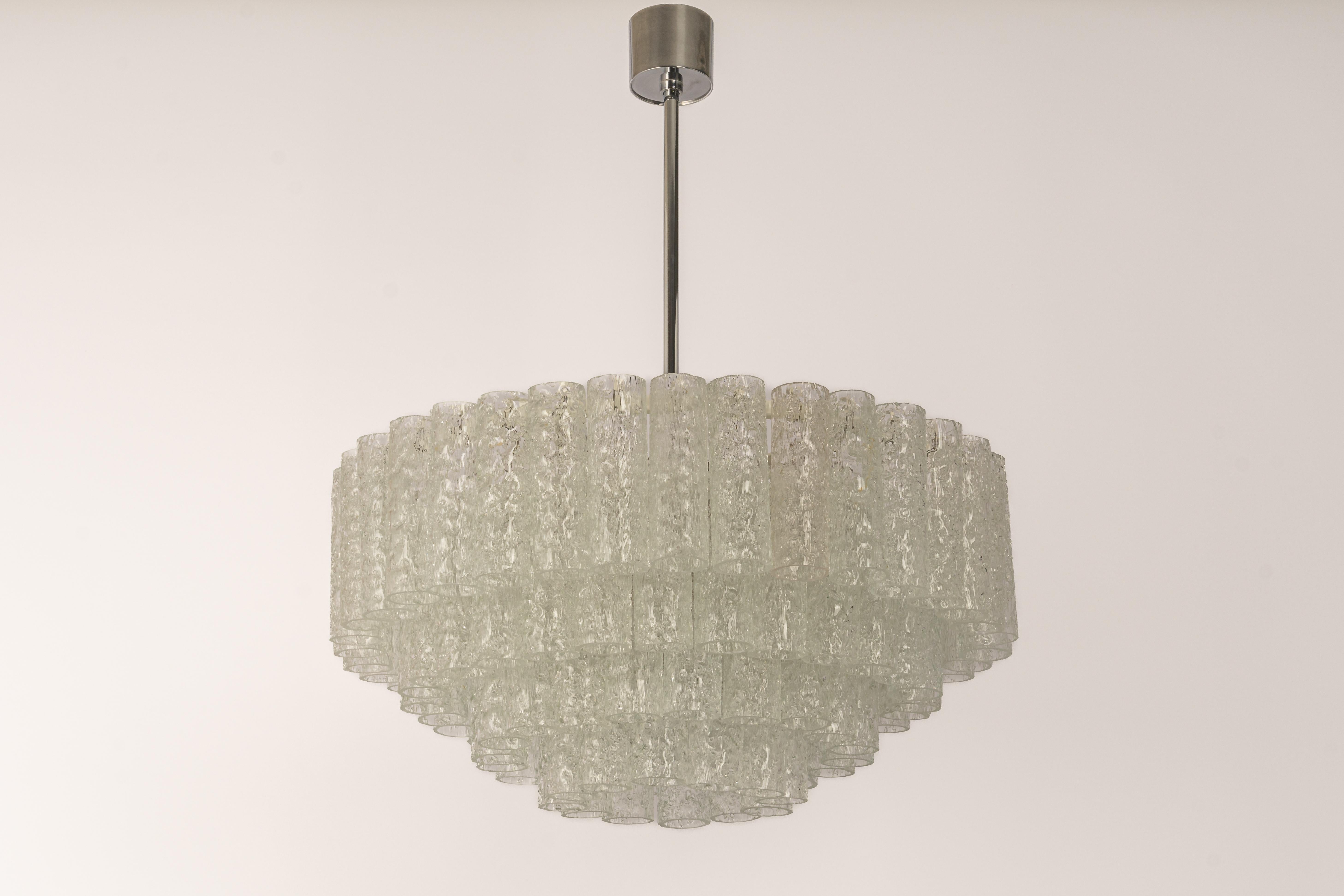 Mid-Century Modern 1 of 2 Large Doria Ice Glass Tubes Chandelier, Germany, 1960s For Sale