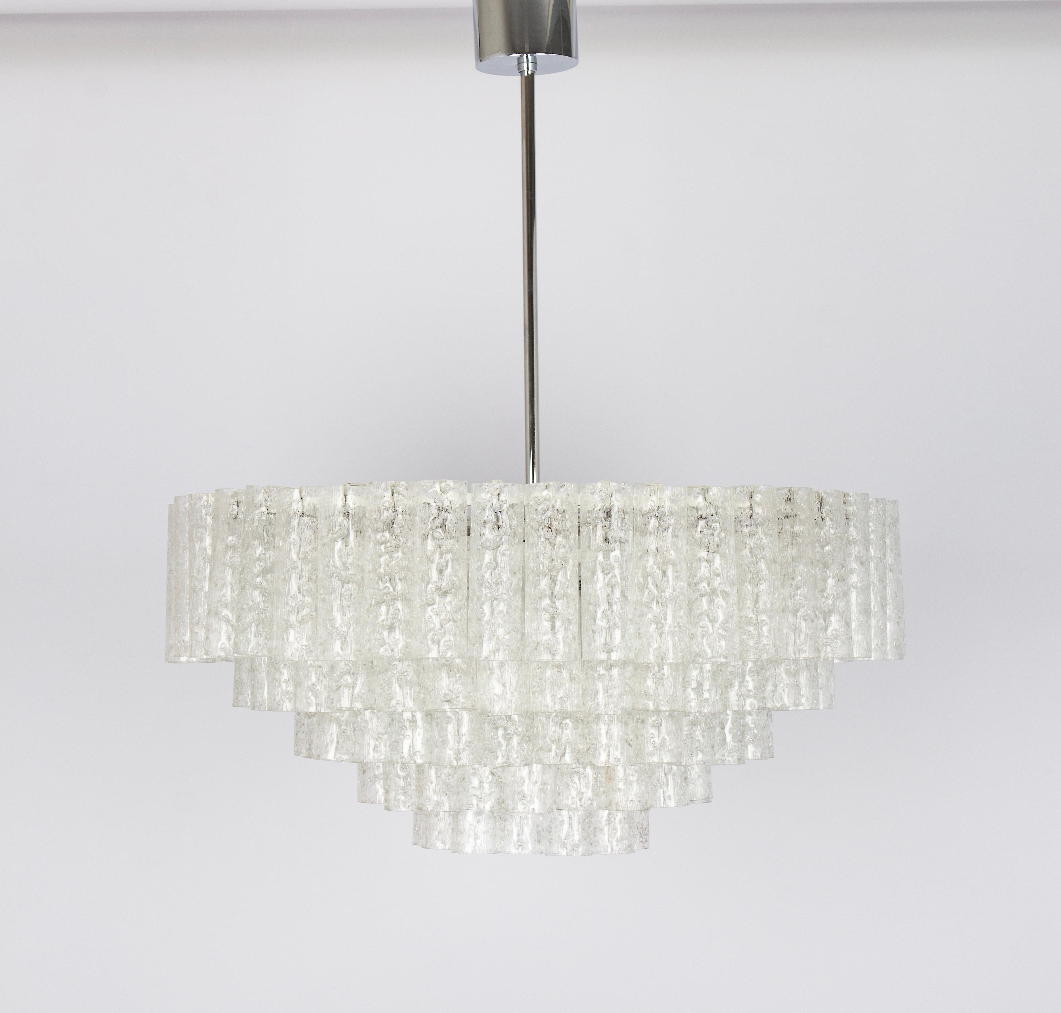 1 of 2 Large Doria Ice Glass Tubes Chandelier, Germany, 1960s In Good Condition For Sale In Aachen, NRW