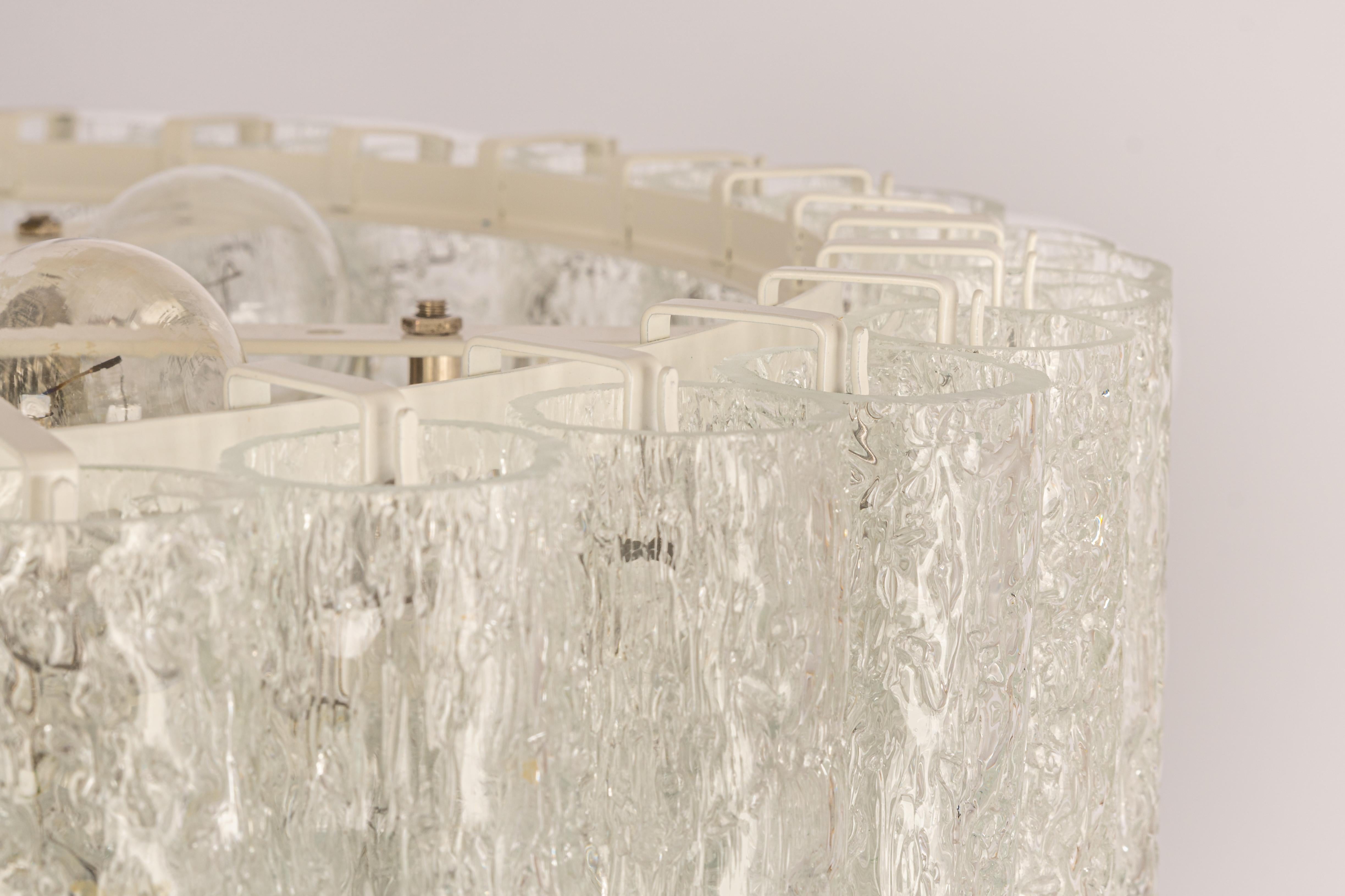 Mid-20th Century 1 of 2 Large Doria Ice Glass Tubes Chandelier, Germany, 1960s For Sale