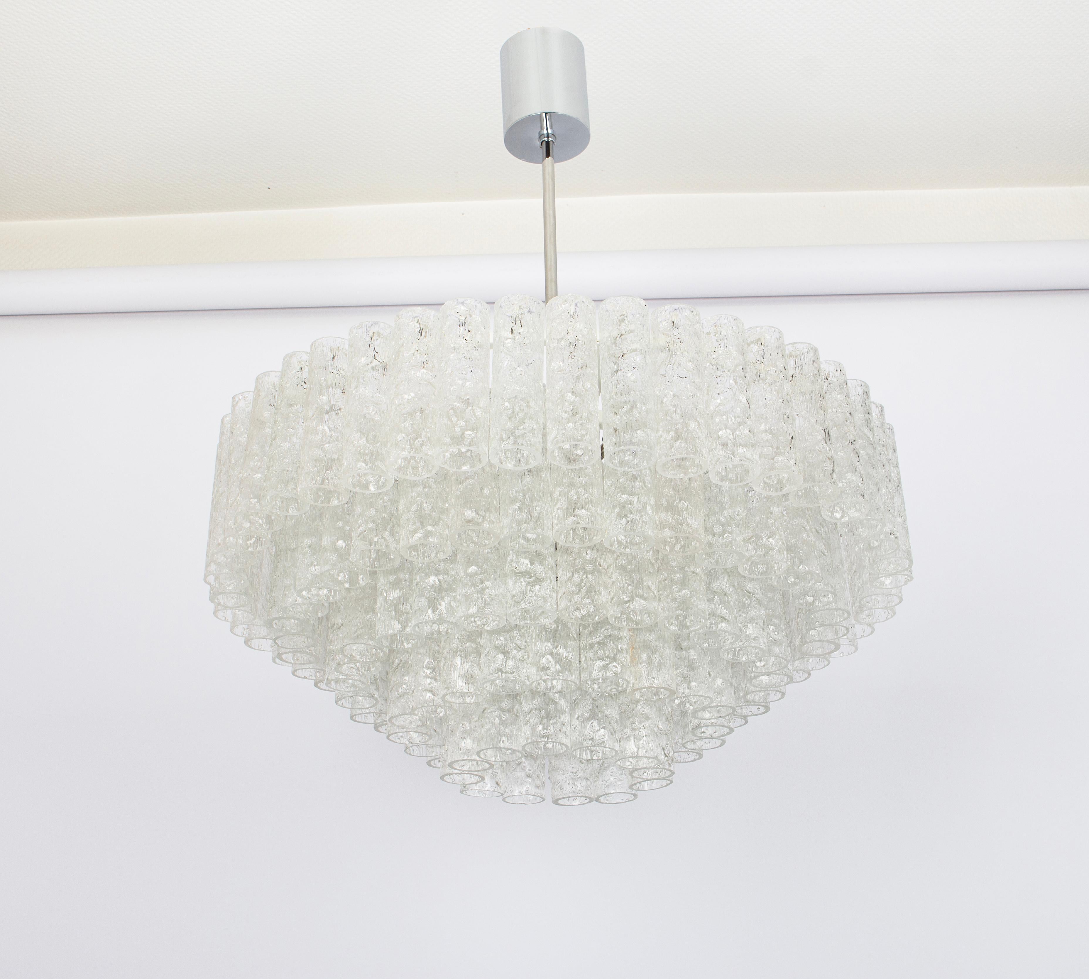Mid-20th Century 1 of 2 Large Doria Ice Glass Tubes Chandelier, Germany, 1960s For Sale