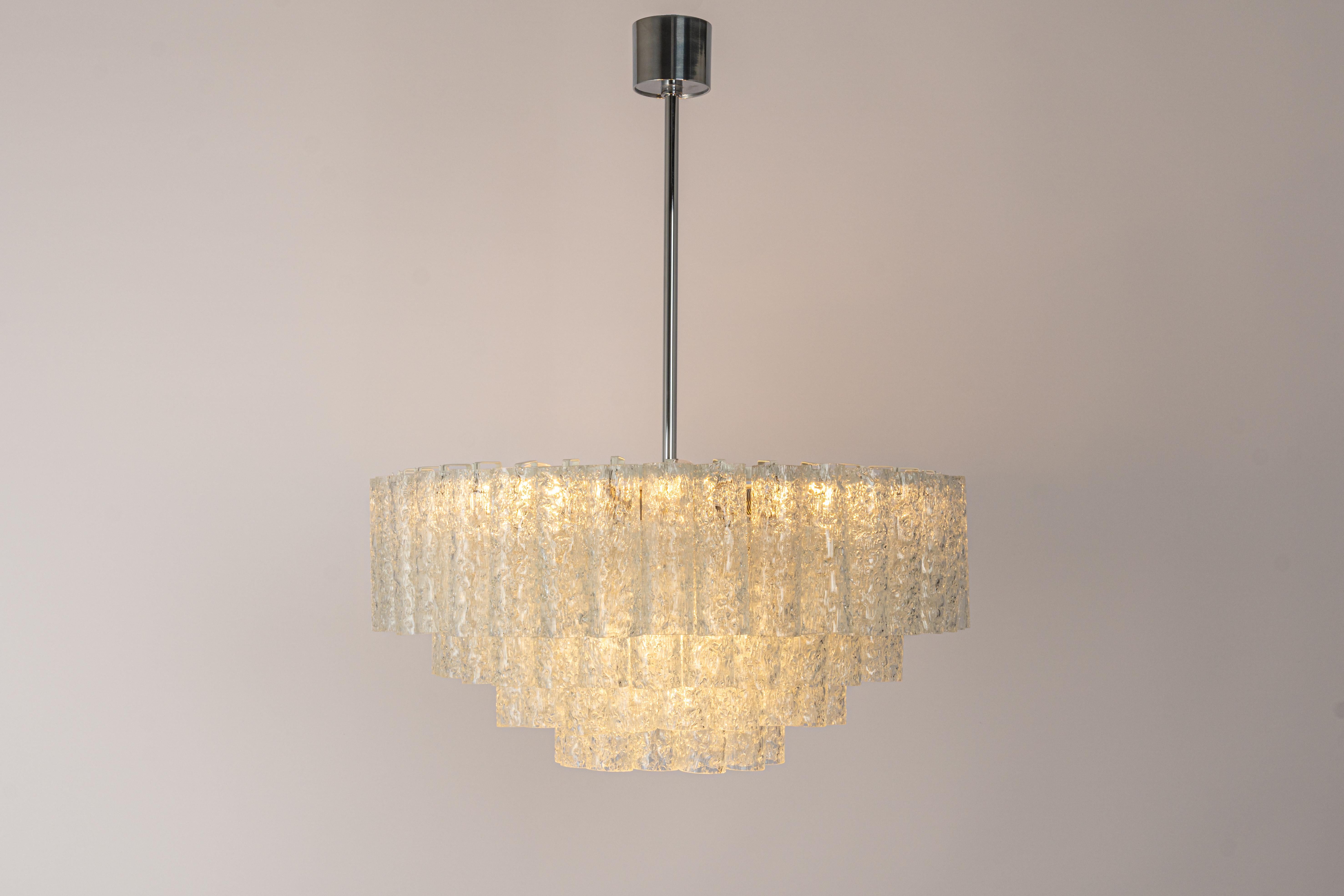 Murano Glass 1 of 2 Large Doria Ice Glass Tubes Chandelier, Germany, 1960s For Sale