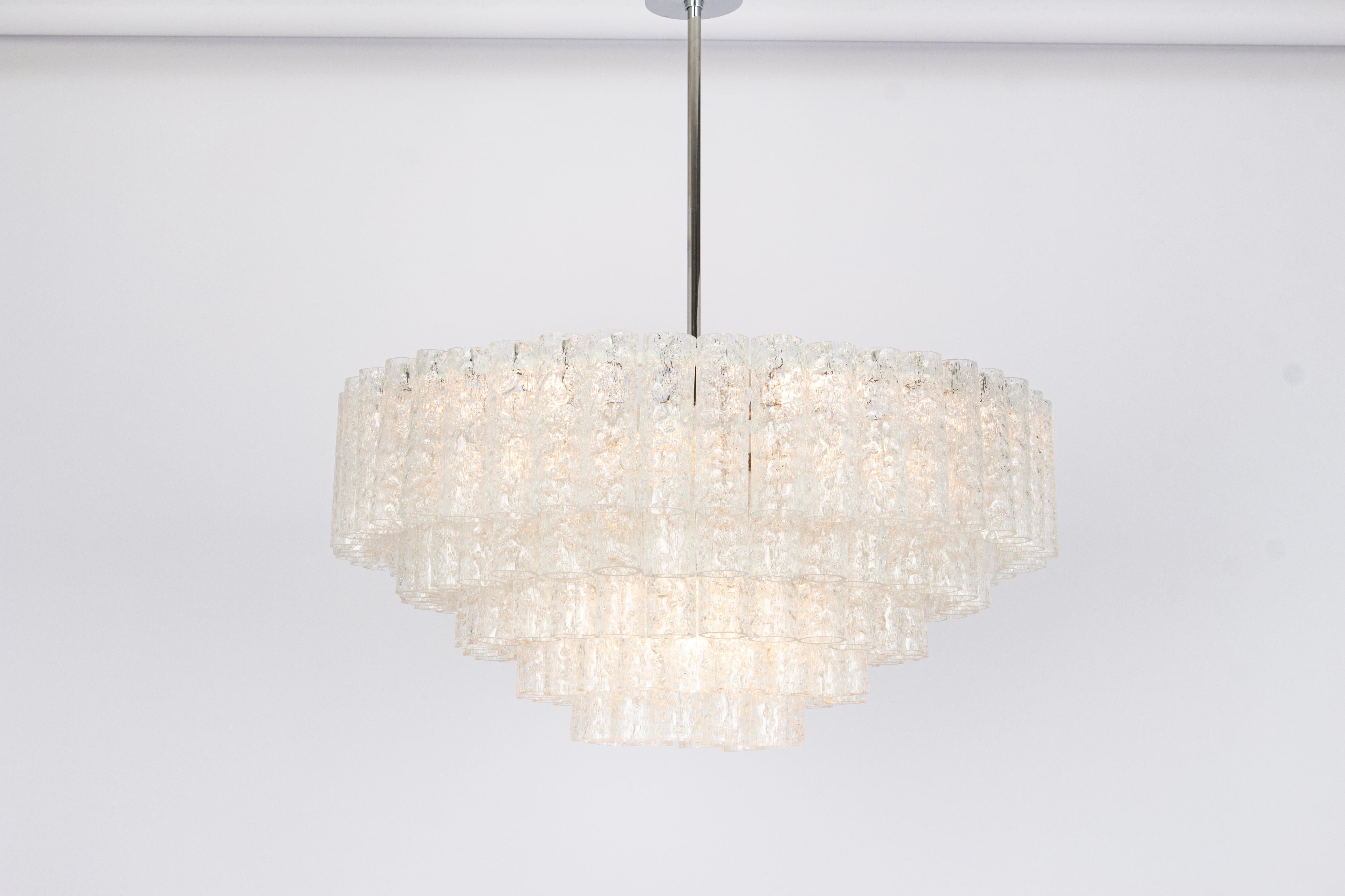 Murano Glass 1 of 2 Large Doria Ice Glass Tubes Chandelier, Germany, 1960s For Sale