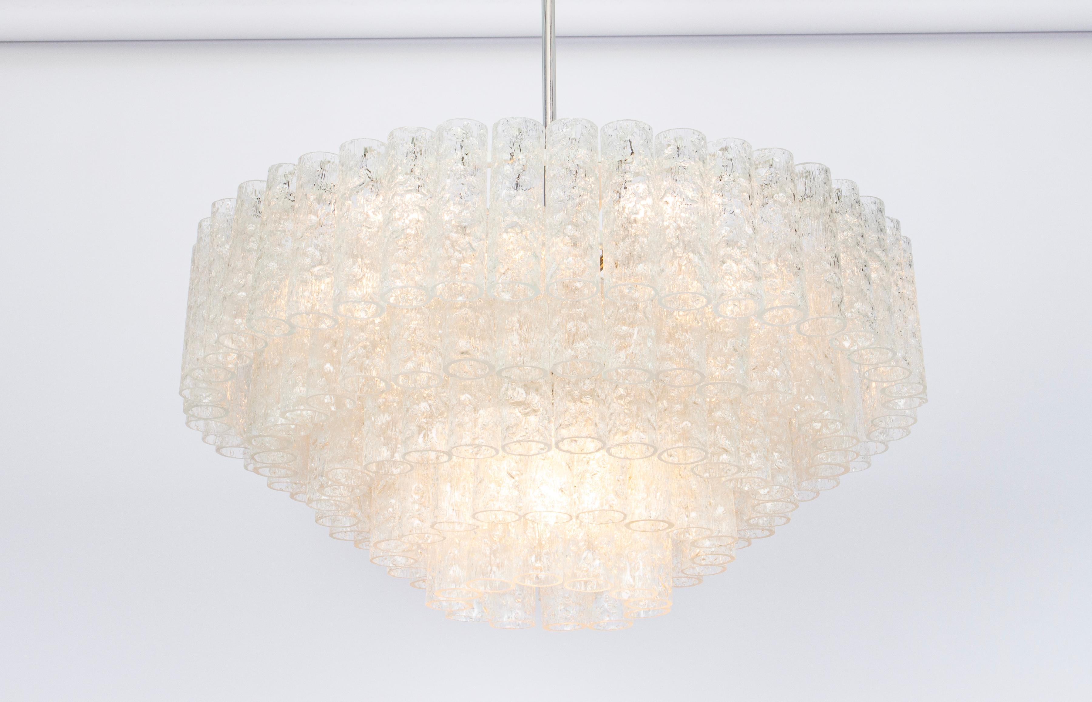 1 of 2 Large Doria Ice Glass Tubes Chandelier, Germany, 1960s For Sale 1