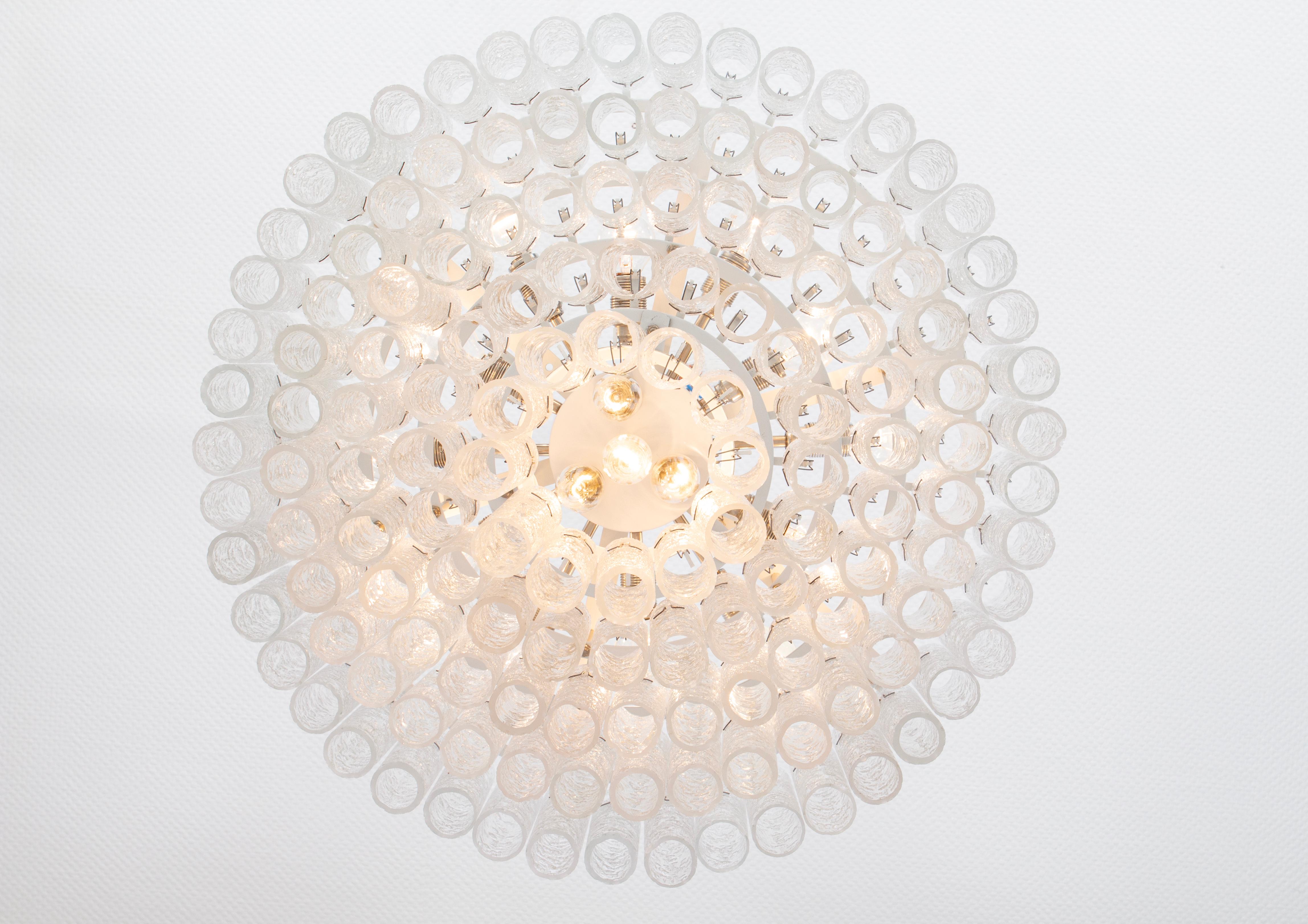 1 of 2 Large Doria Ice Glass Tubes Chandelier, Germany, 1960s For Sale 2