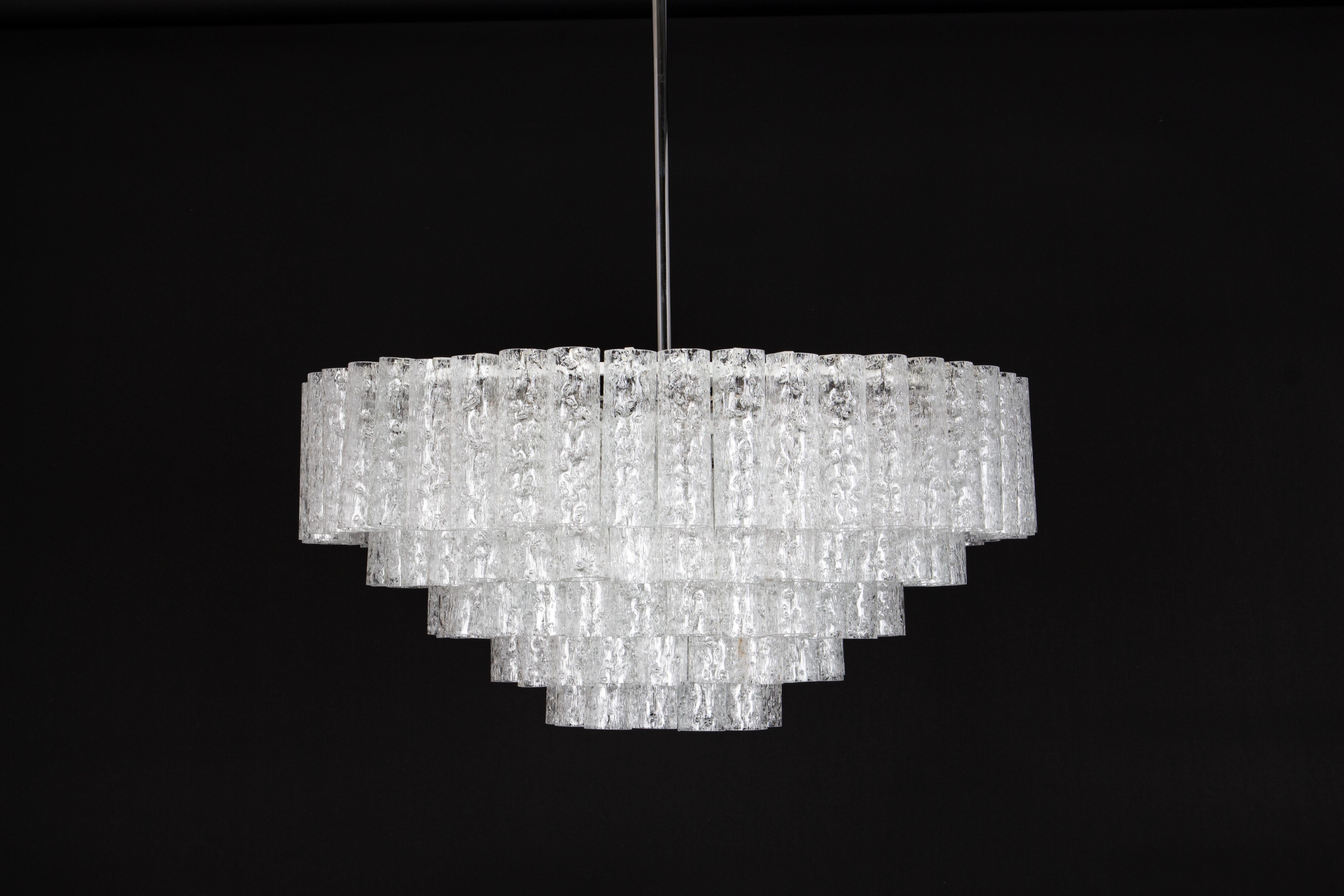 1 of 2 Large Doria Ice Glass Tubes Chandelier, Germany, 1960s For Sale 3