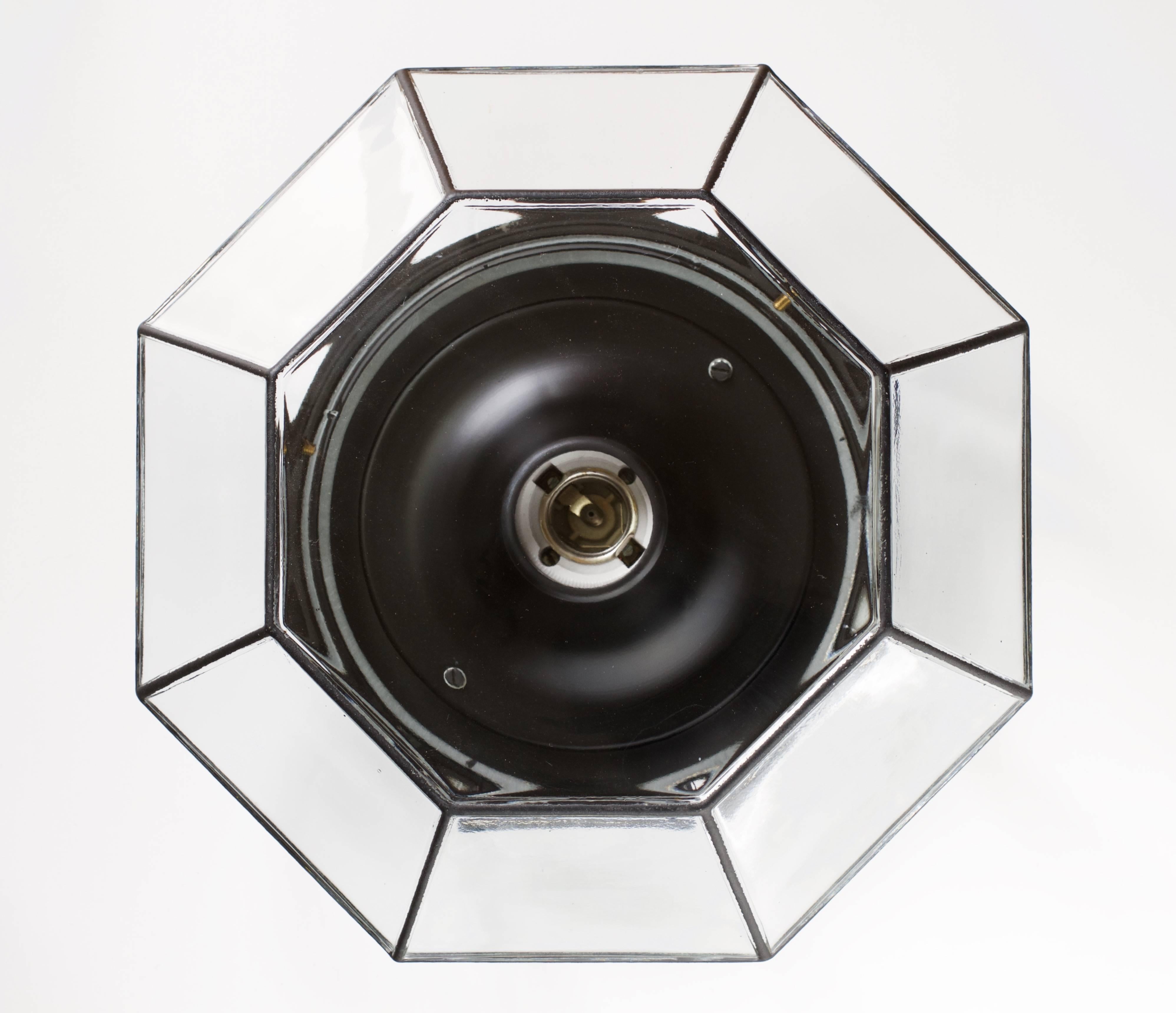 Powder-Coated 1 of 2 Large Geometric Black and Clear Glass Flushmount Lights by Limburg, 1970s For Sale