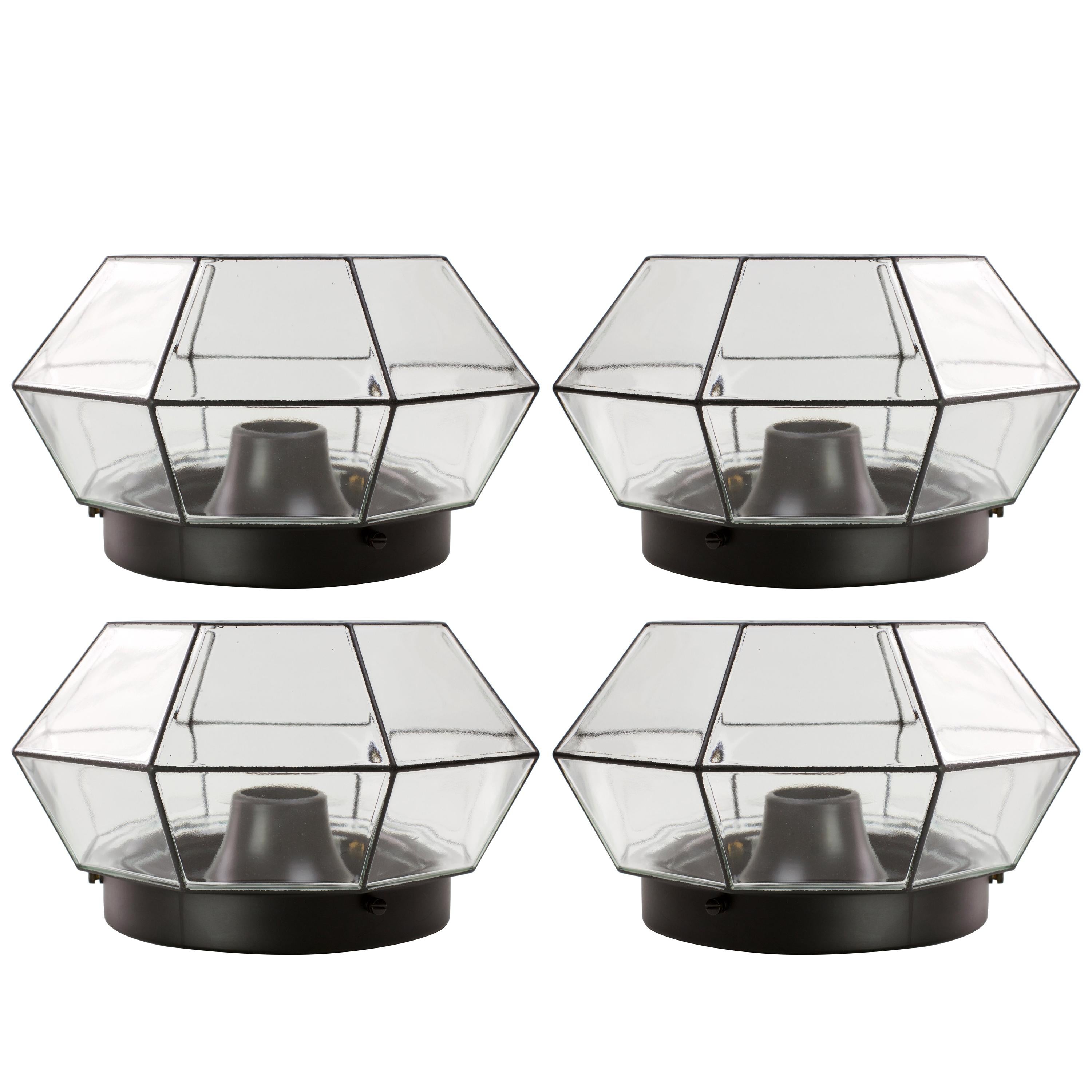 1 di 2 grandi luci geometriche a incasso in vetro nero e trasparente di Limburg, anni '70