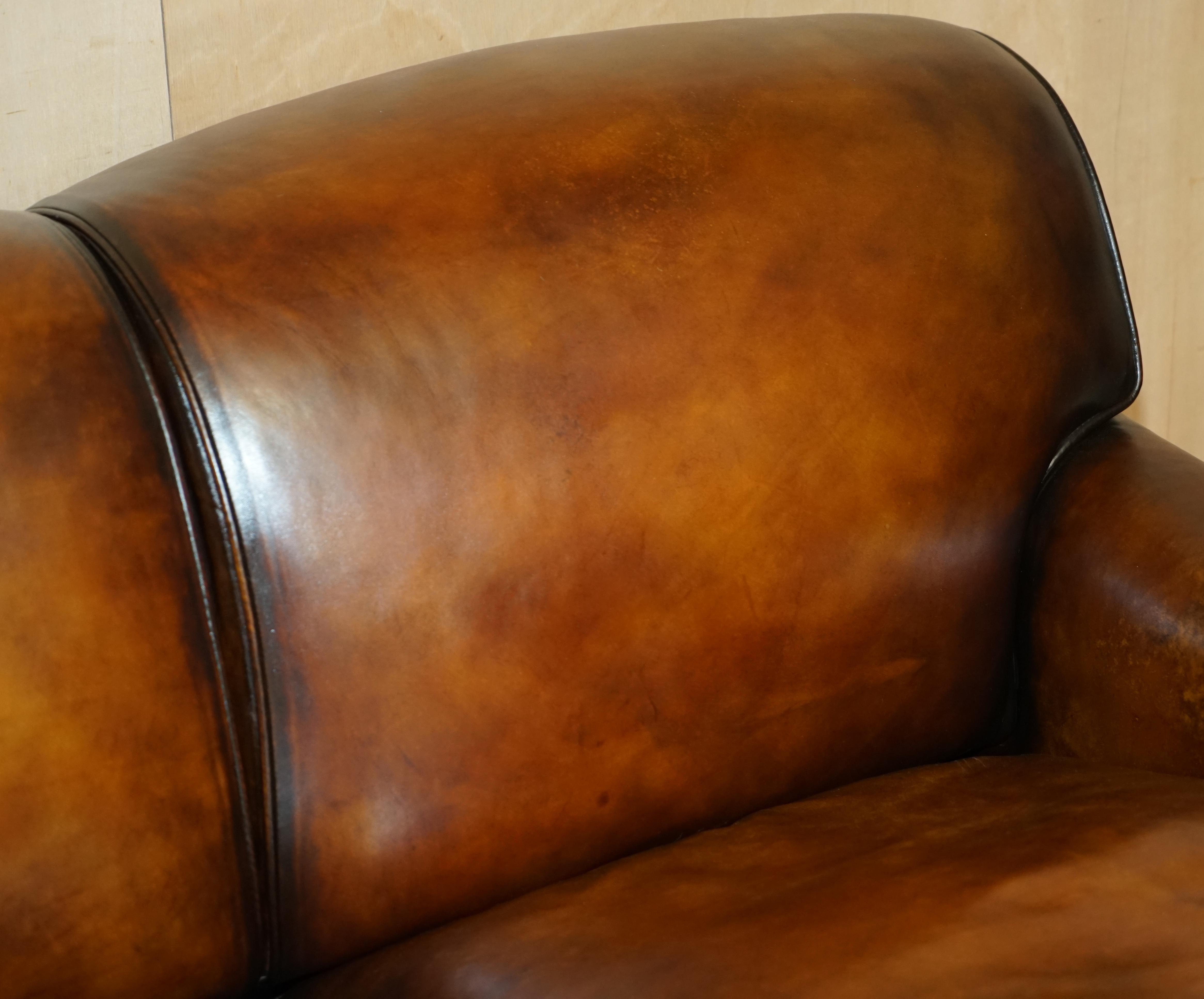 1 von 2 LARGE GEORGE SMITH HOWARD & SON's BROWN LEATHER SIGNATURE SCROLL ARM SOFA im Angebot 5