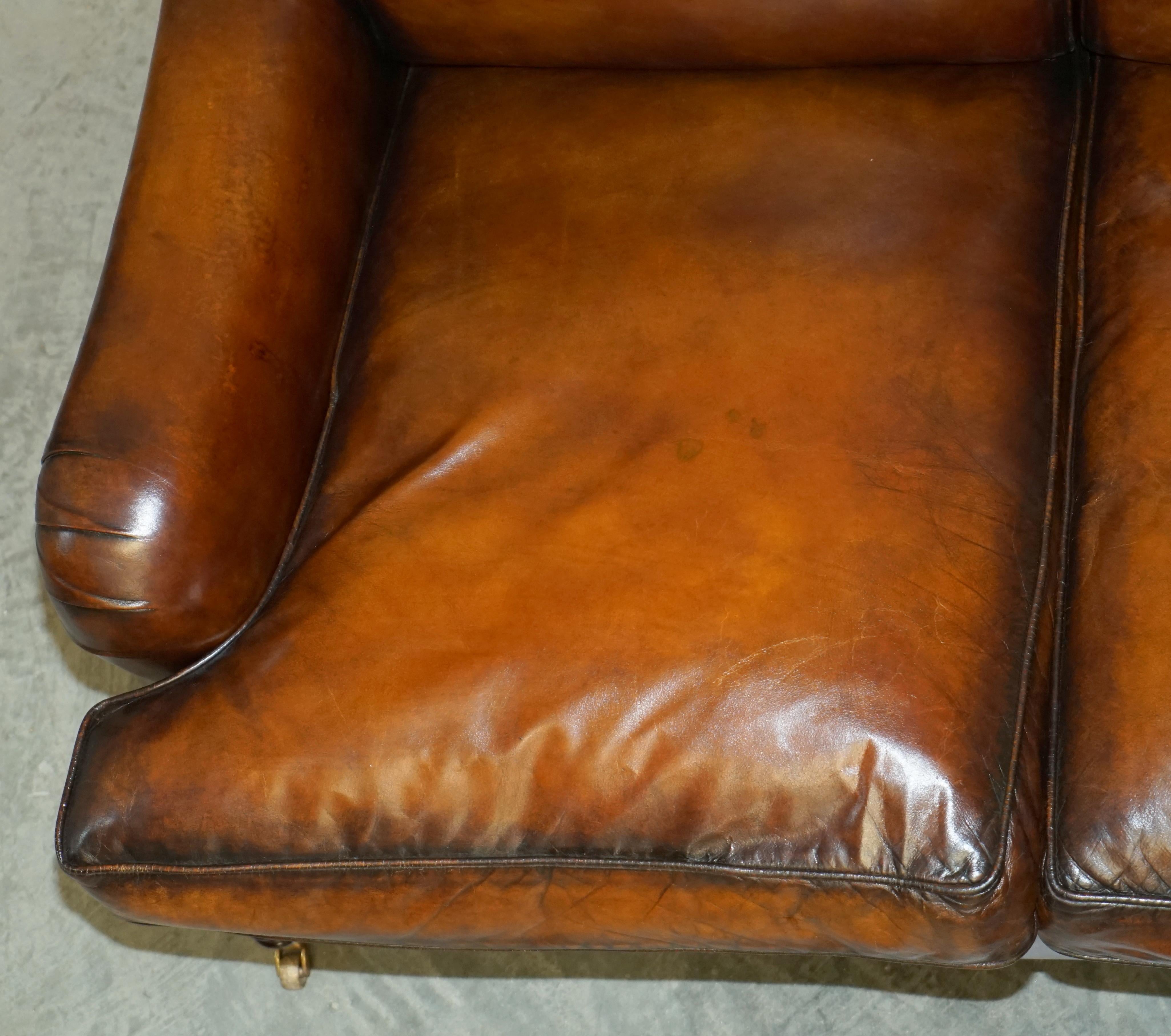 1 von 2 LARGE GEORGE SMITH HOWARD & SON's BROWN LEATHER SIGNATURE SCROLL ARM SOFA im Angebot 9