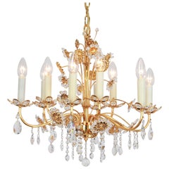 1 of 2 Large Gilt Brass Flower Shape Chandelier by Palwa, Germany, 1970s