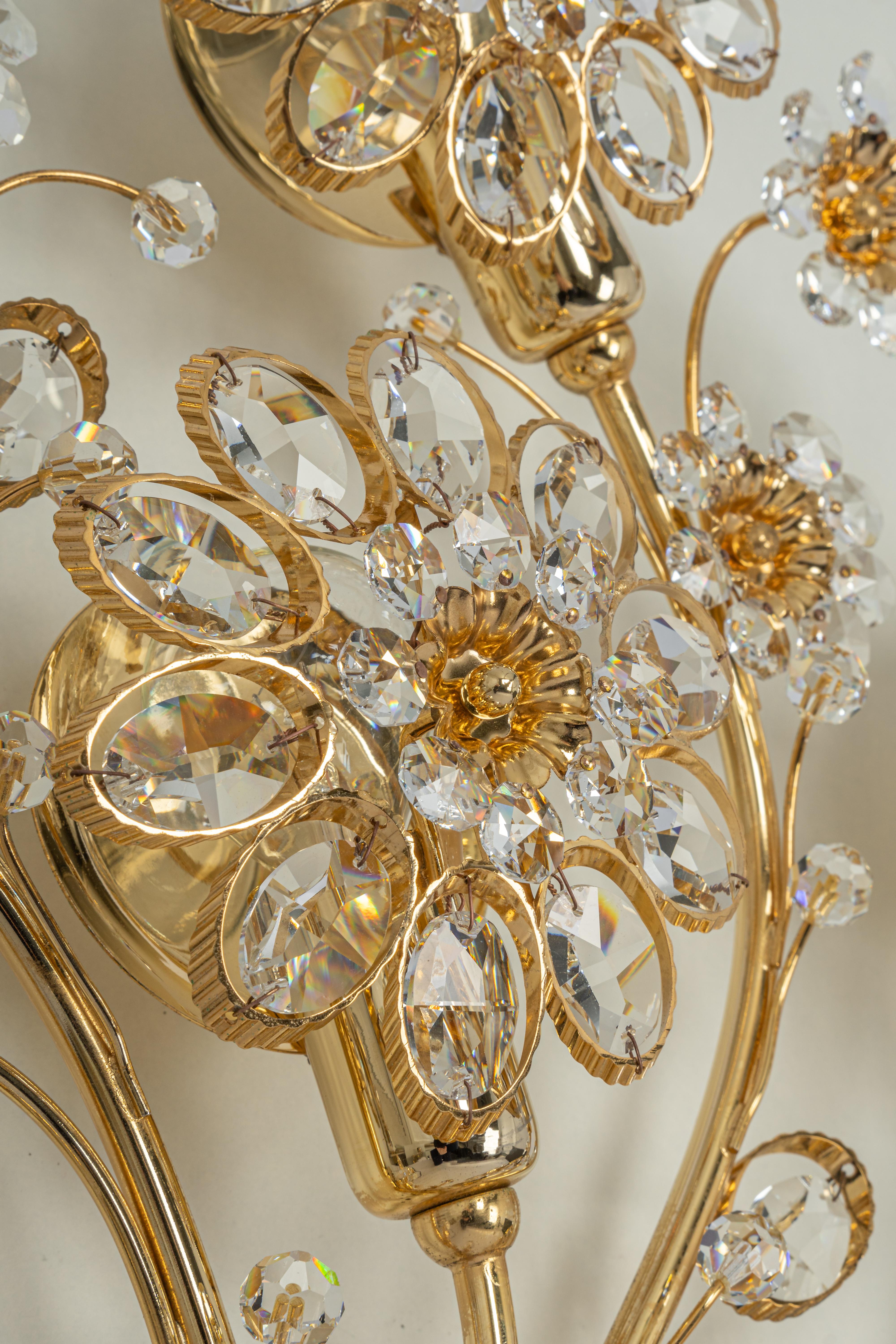1 of 2 Large Gilt Brass Flower Shape Wall Lights by Palwa, Germany, 1970s For Sale 1
