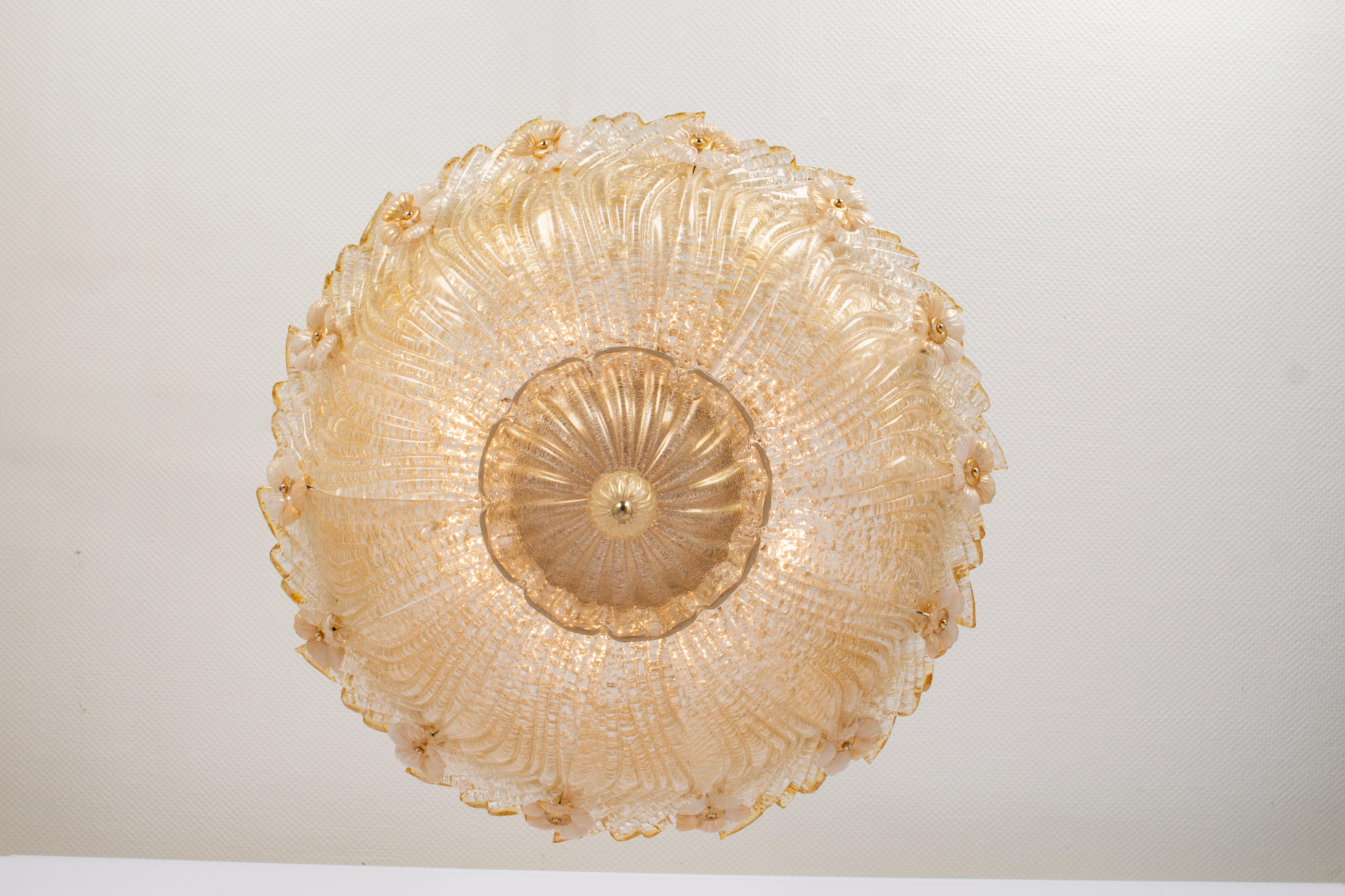 Late 20th Century 1 of 2 Large Grand Hotel Murano Ceiling Fixture by Barovier & Toso, Italy, 1970s For Sale