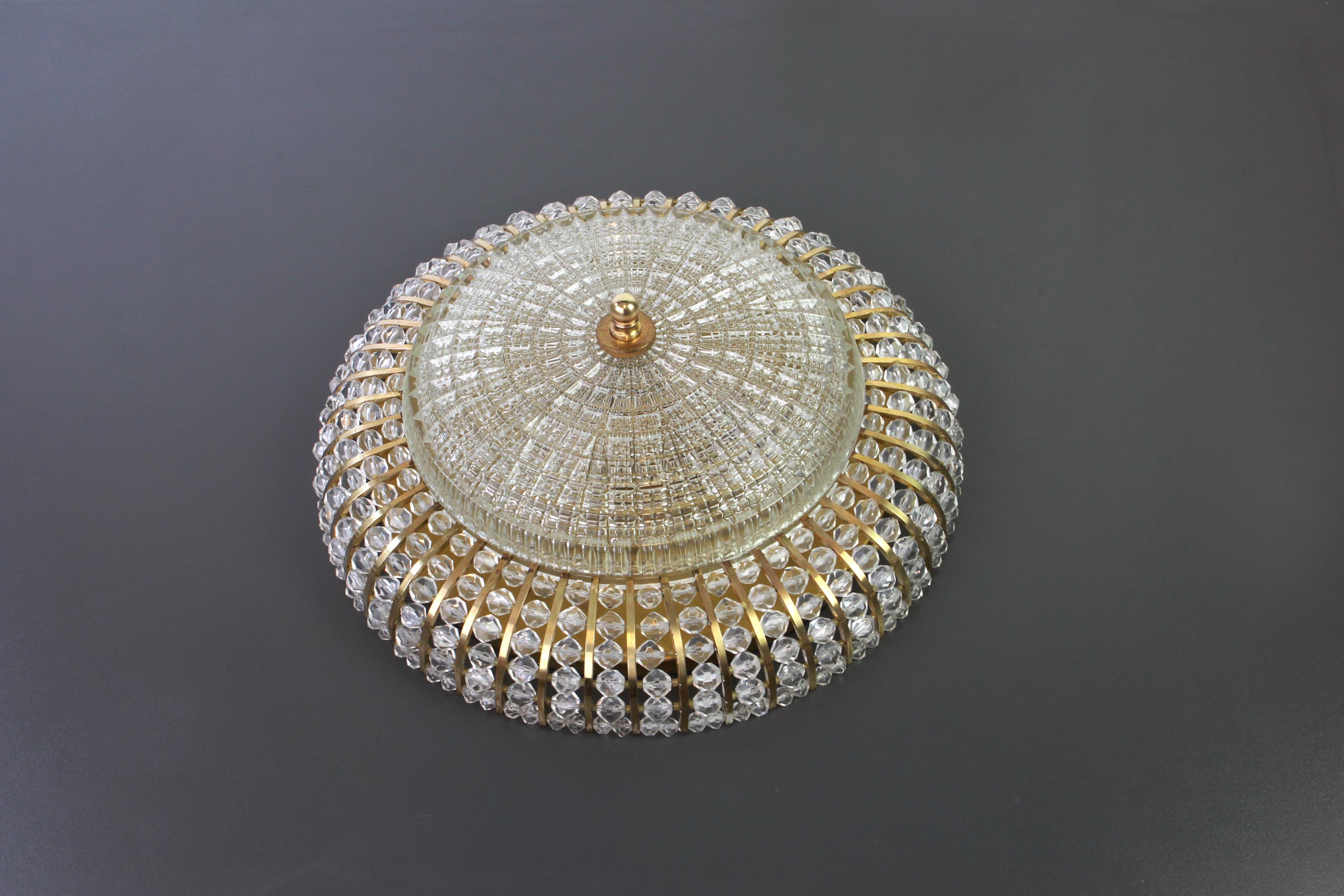 Mid-20th Century 1 of 2 Large Hillebrand Brass Glass and Lucite Bead Wall Lights, Germany, 1960s