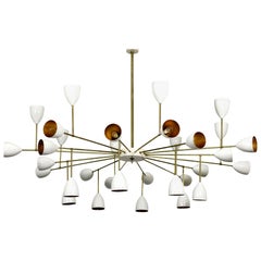 1 of 2 Large Italian Metal 
Brass Supernova Chandelier 32 Lights Stilnovo Style