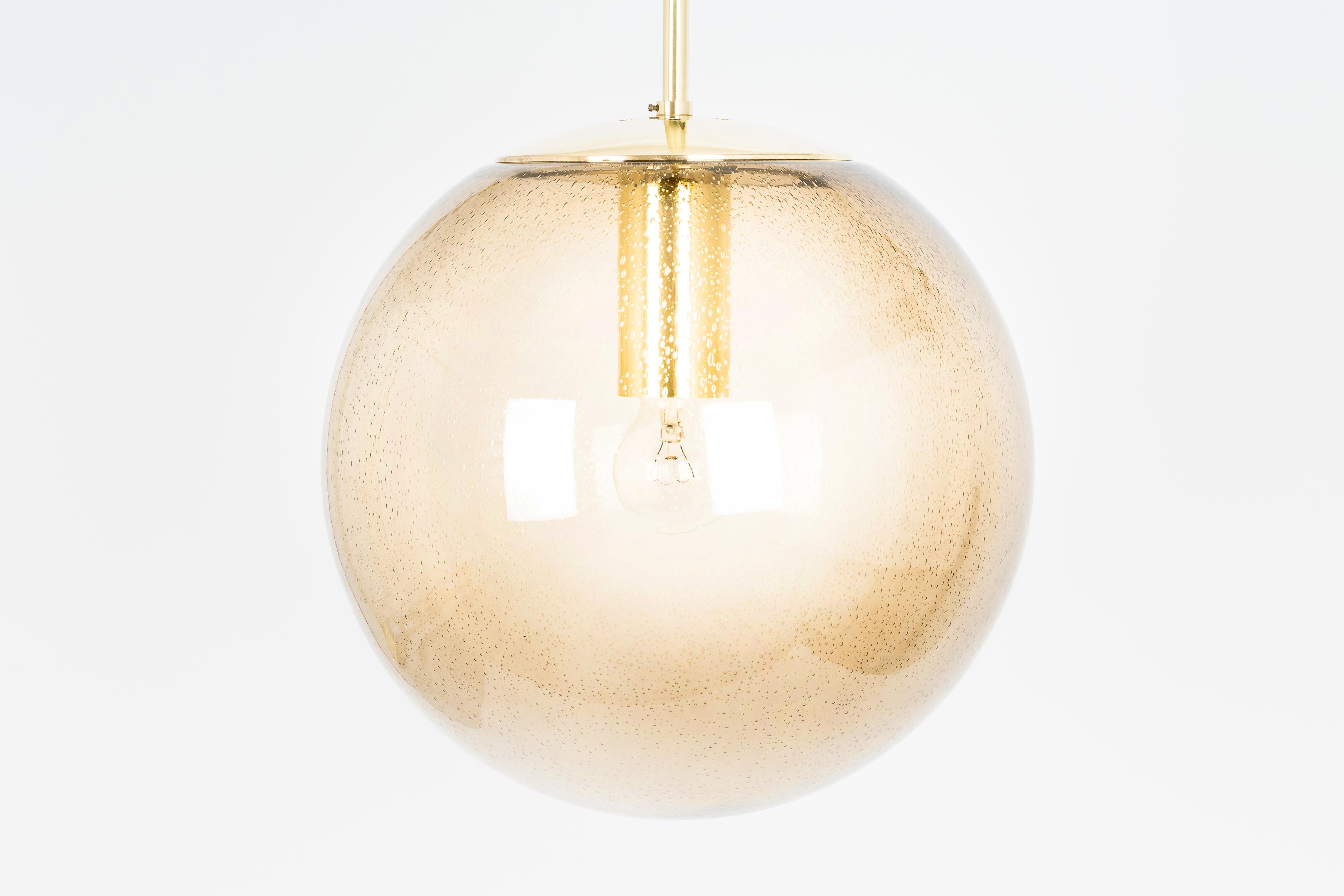 1 of 2 Large Limburg Brass with Smoked Glass Ball Pendant, Germany, 1970s For Sale 4