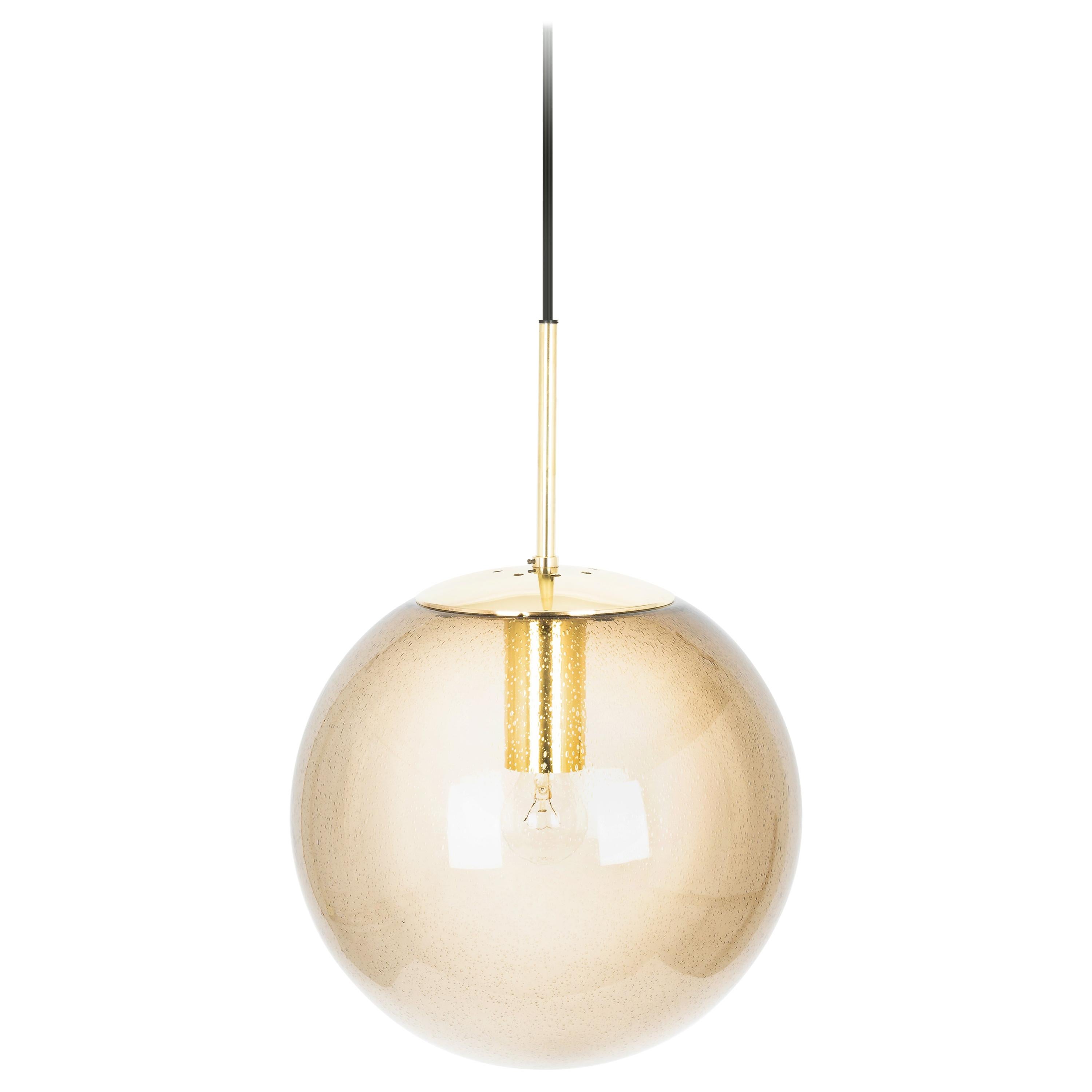 1 of 2 Large Limburg Brass with Smoked Glass Ball Pendant, Germany, 1970s For Sale