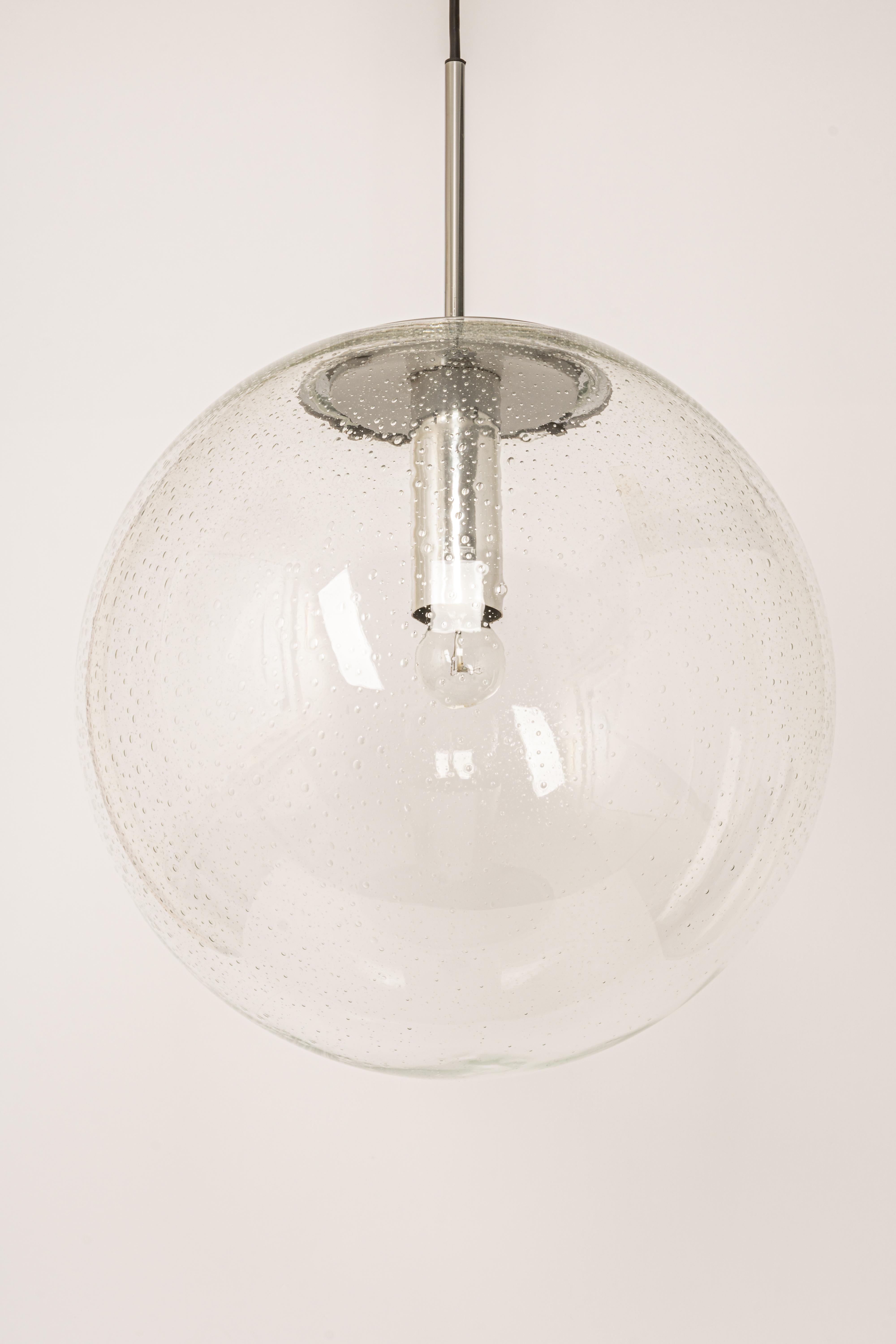 1 of 2 Large Limburg Chrome with Clear Glass Ball Pendant, Germany, 1970s In Good Condition For Sale In Aachen, NRW
