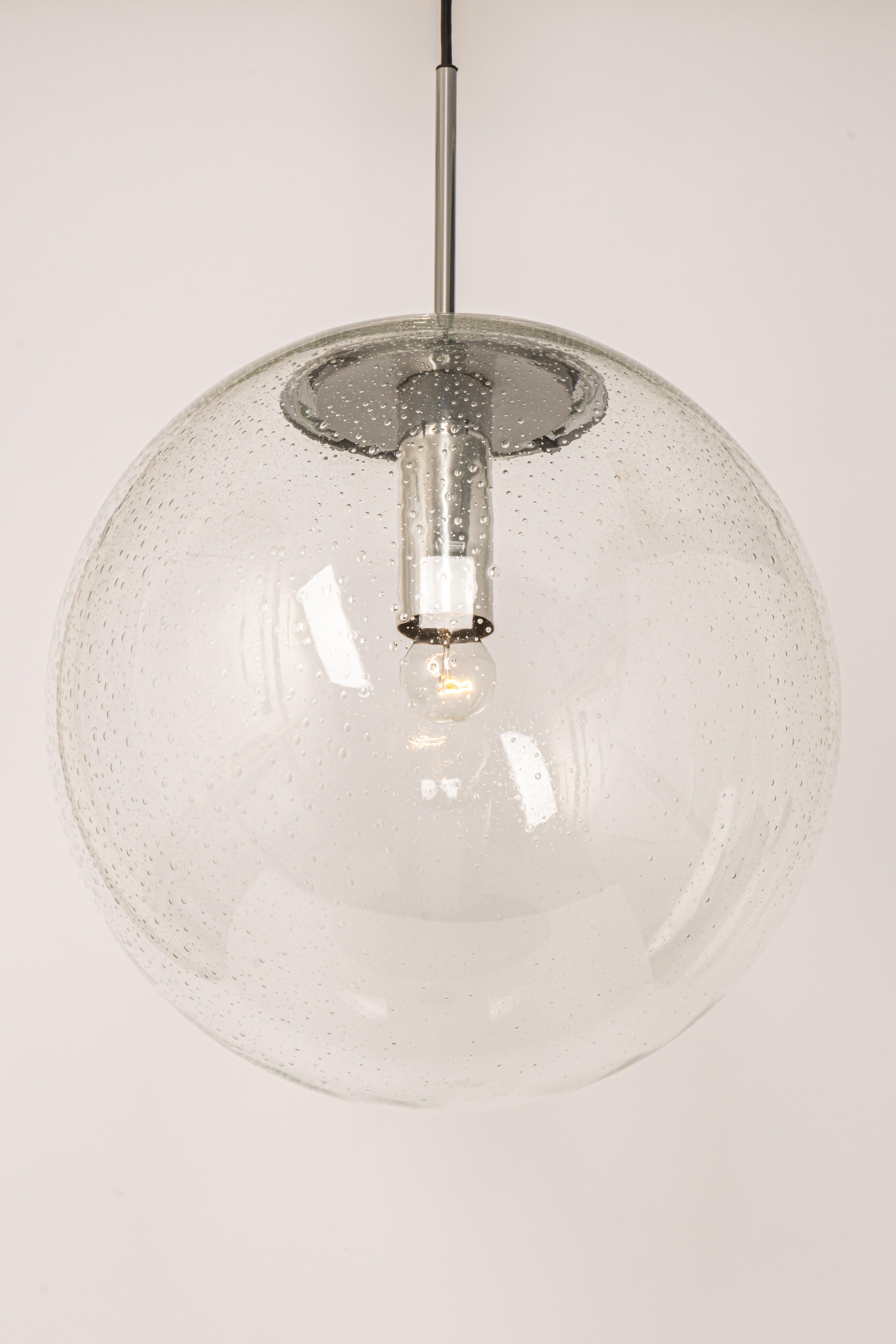1 of 2 Large Limburg Chrome with Clear Glass Ball Pendant, Germany, 1970s For Sale 2