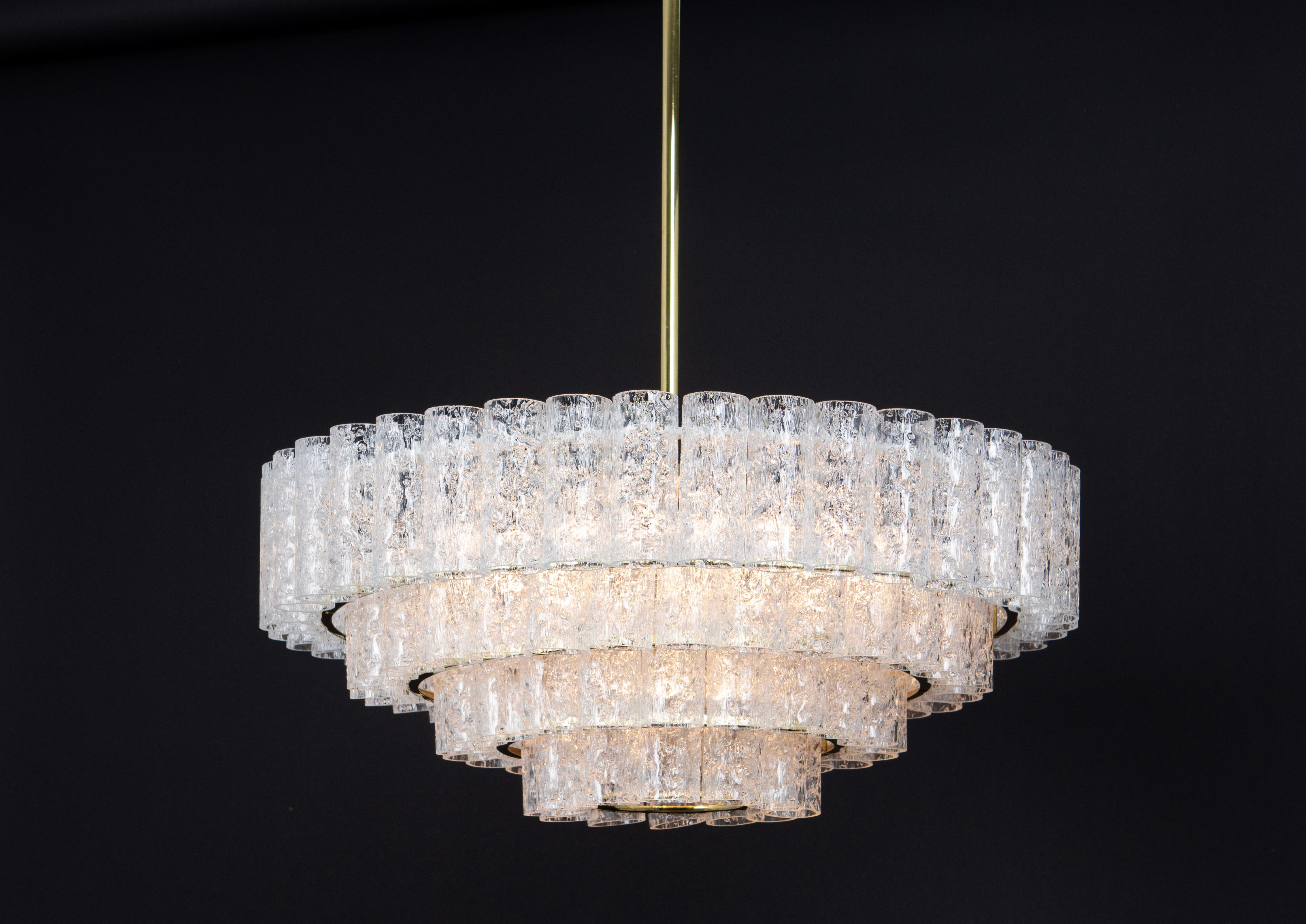 1 of 5 Large Mid-Century Doria Chandelier Ice Glass, 1960s, Germany For Sale 5