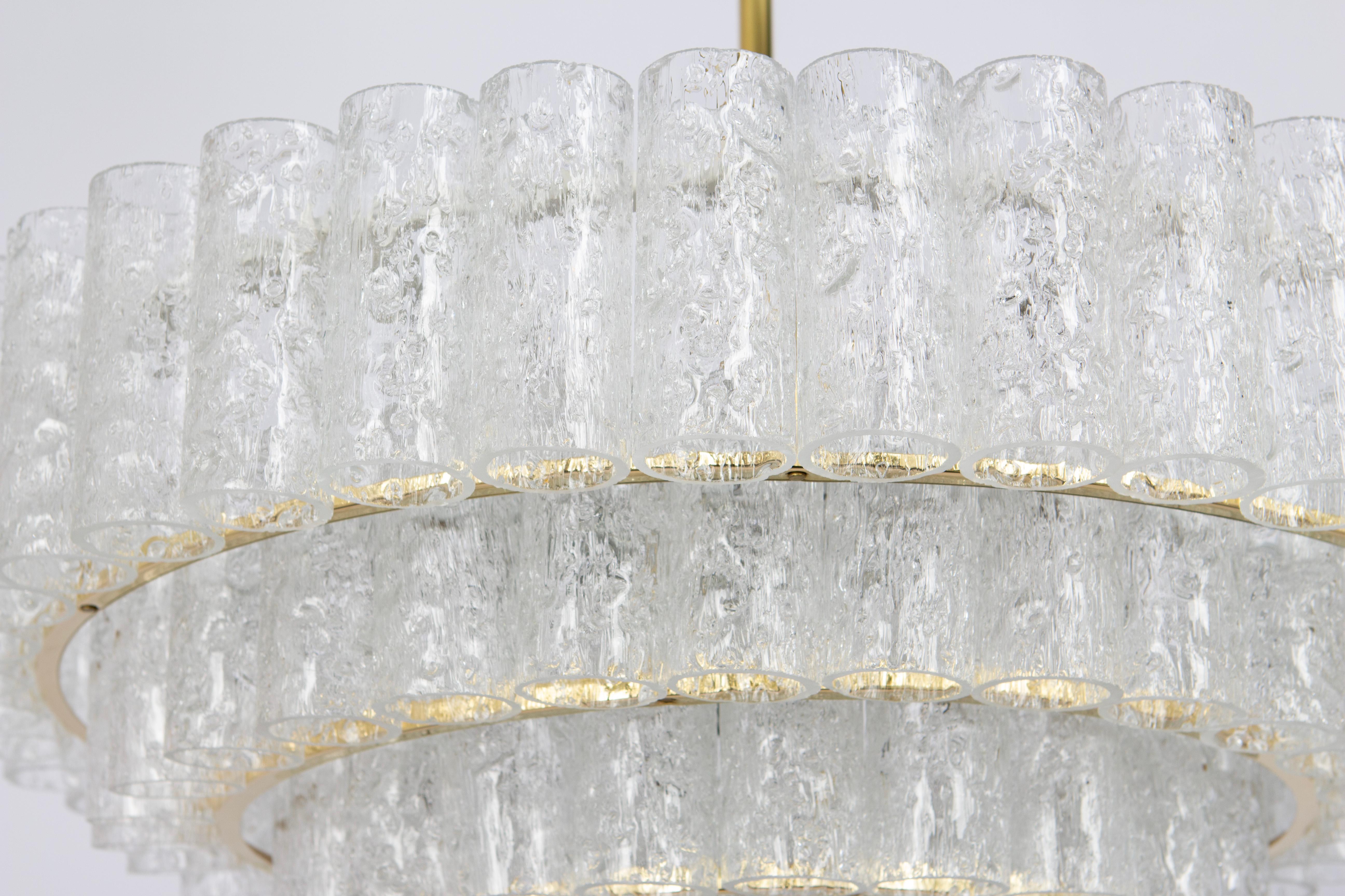 Brass 1 of 5 Large Mid-Century Doria Chandelier Ice Glass, 1960s, Germany For Sale