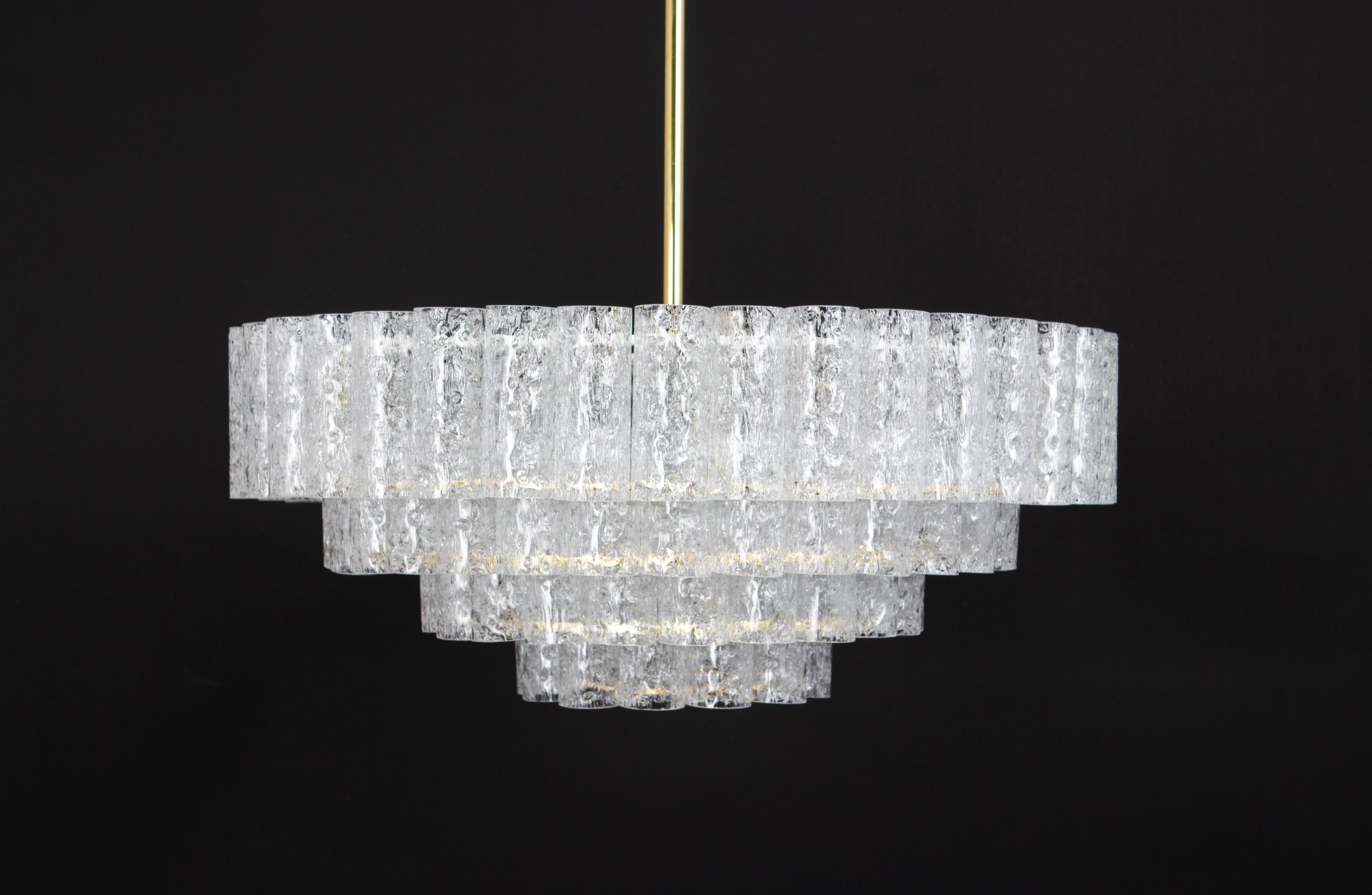 1 of 5 Large Mid-Century Doria Chandelier Ice Glass, 1960s, Germany For Sale 1