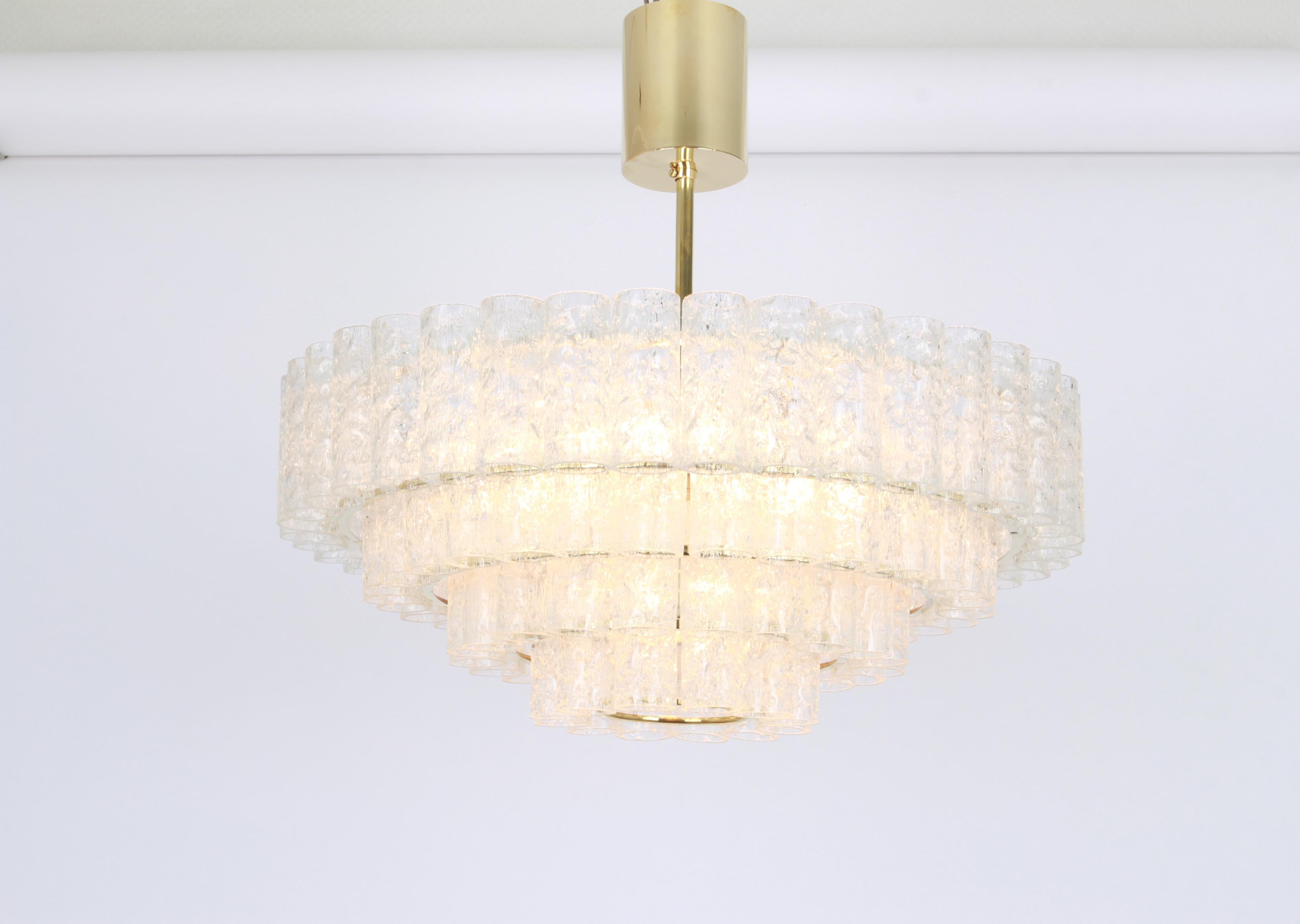 1 of 2 Large Midcentury Doria Chandelier Ice Glass, 1960s, Germany In Good Condition In Aachen, NRW