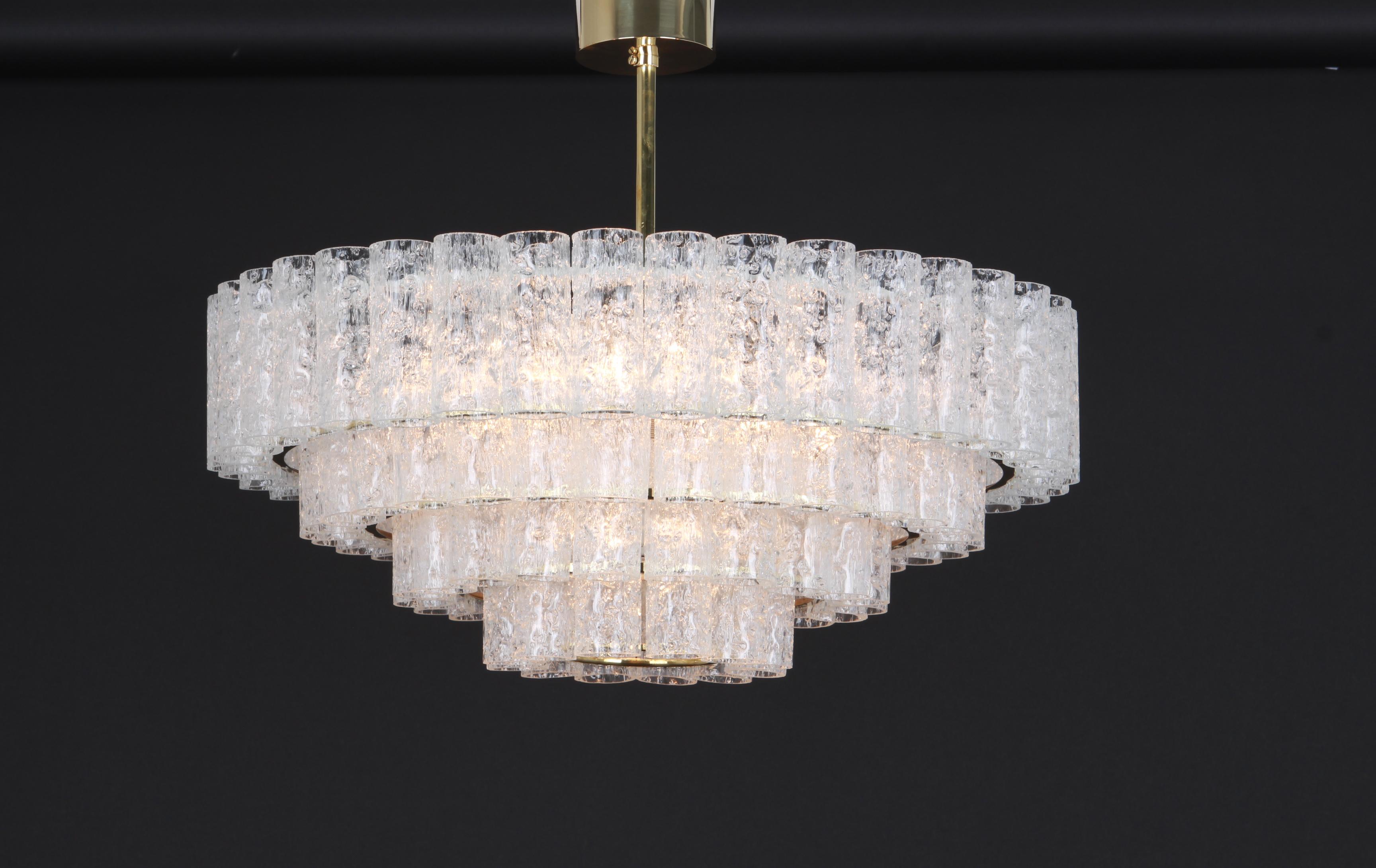 Mid-20th Century 1 of 2 Large Midcentury Doria Chandelier Ice Glass, 1960s, Germany