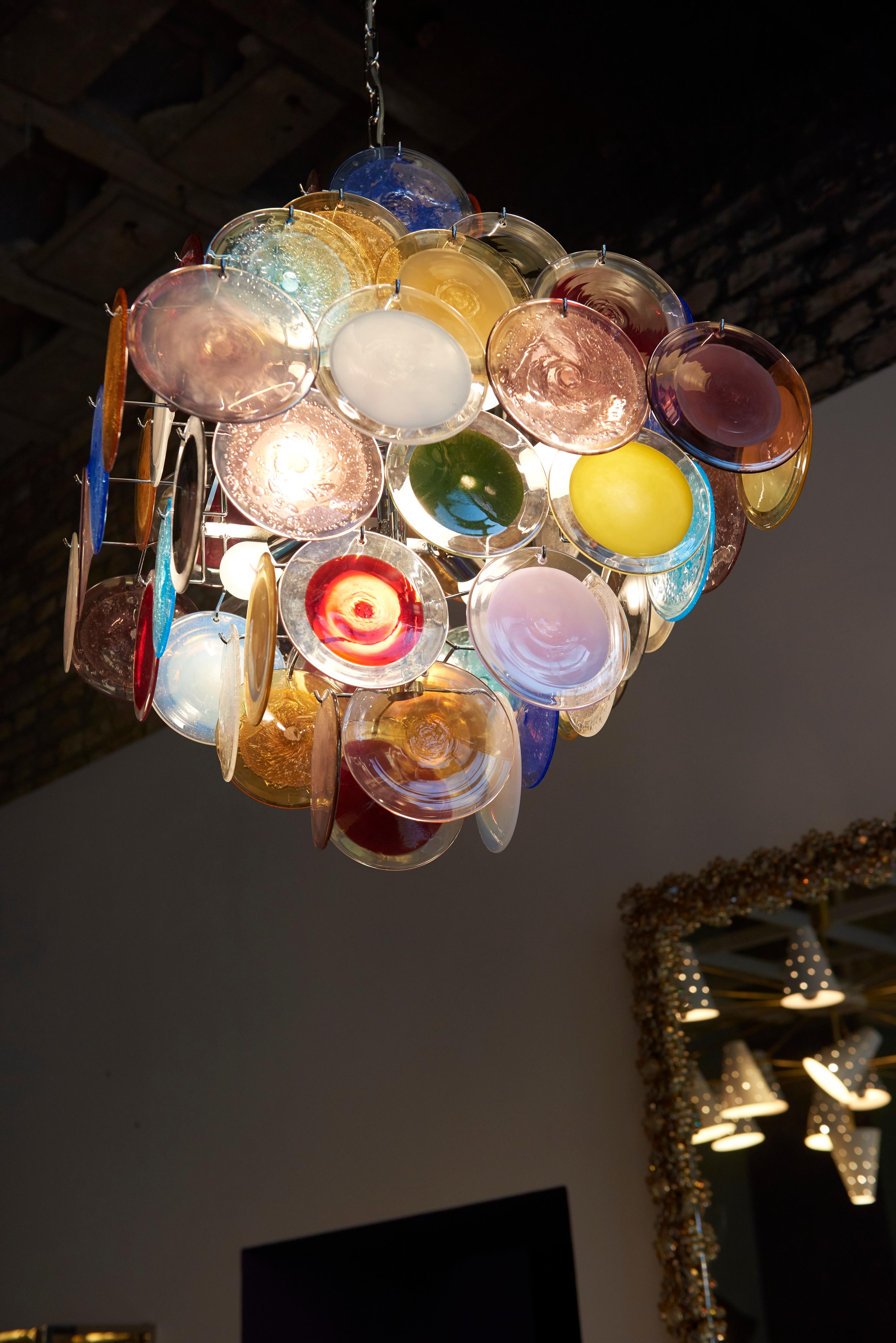 Large Multi-Color Murano Glass Disk Chandelier in the Style of Vistosi In New Condition For Sale In Berlin, BE