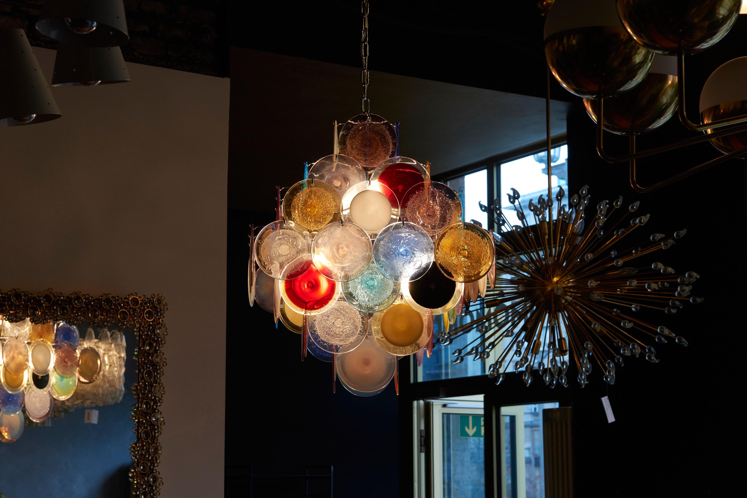 Large Multi-Color Murano Glass Disk Chandelier in the Style of Vistosi For Sale 1