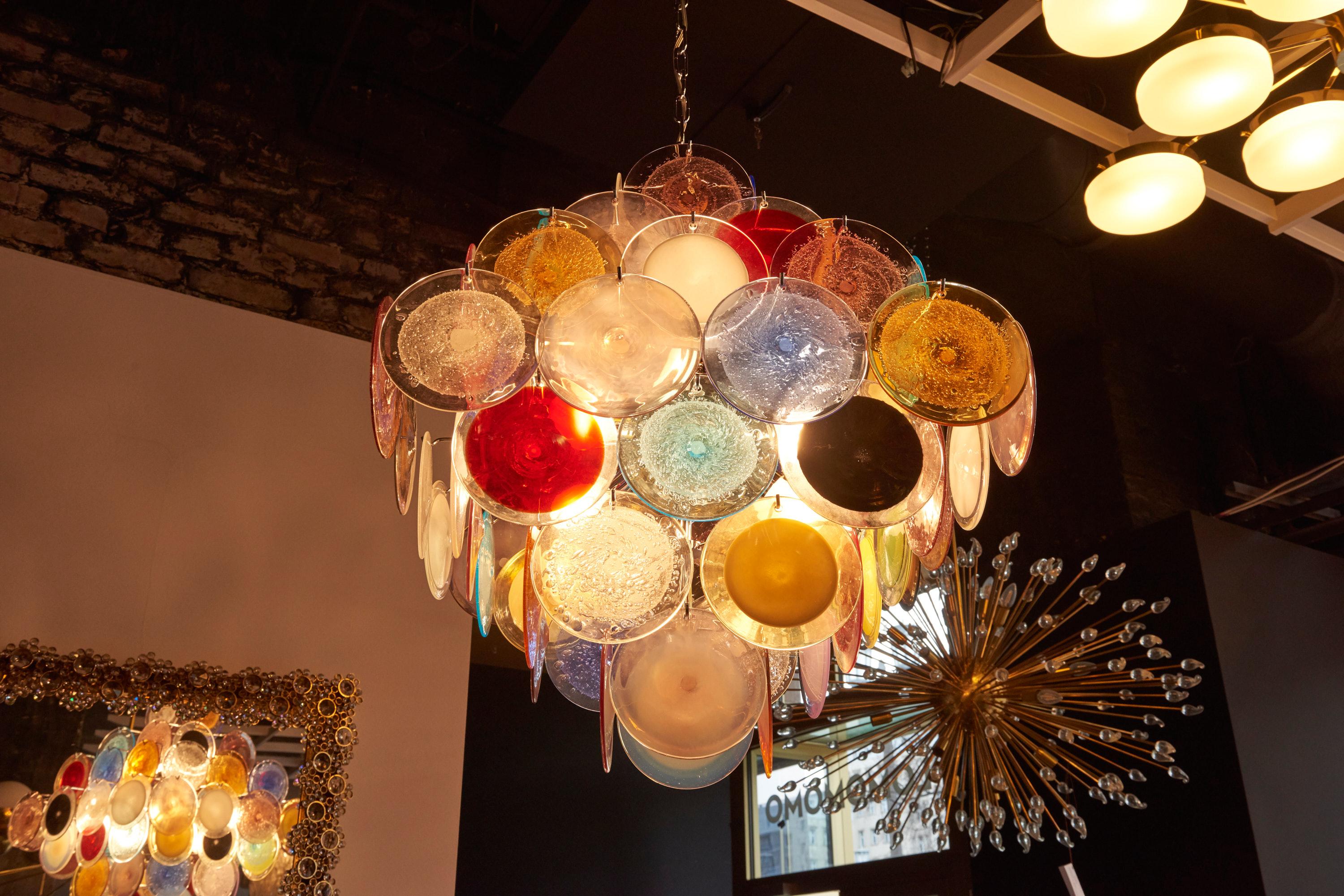 Large Multi-Color Murano Glass Disk Chandelier in the Style of Vistosi For Sale 2
