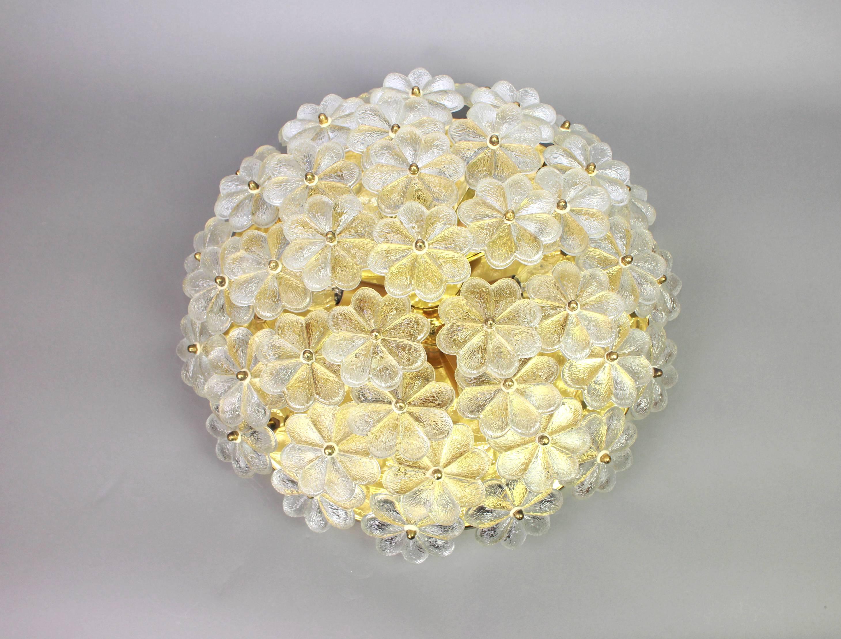 Late 20th Century 1 of 4 Large Murano Glass Flower Flushmount, Ernst Palme, Germany, 1970s For Sale